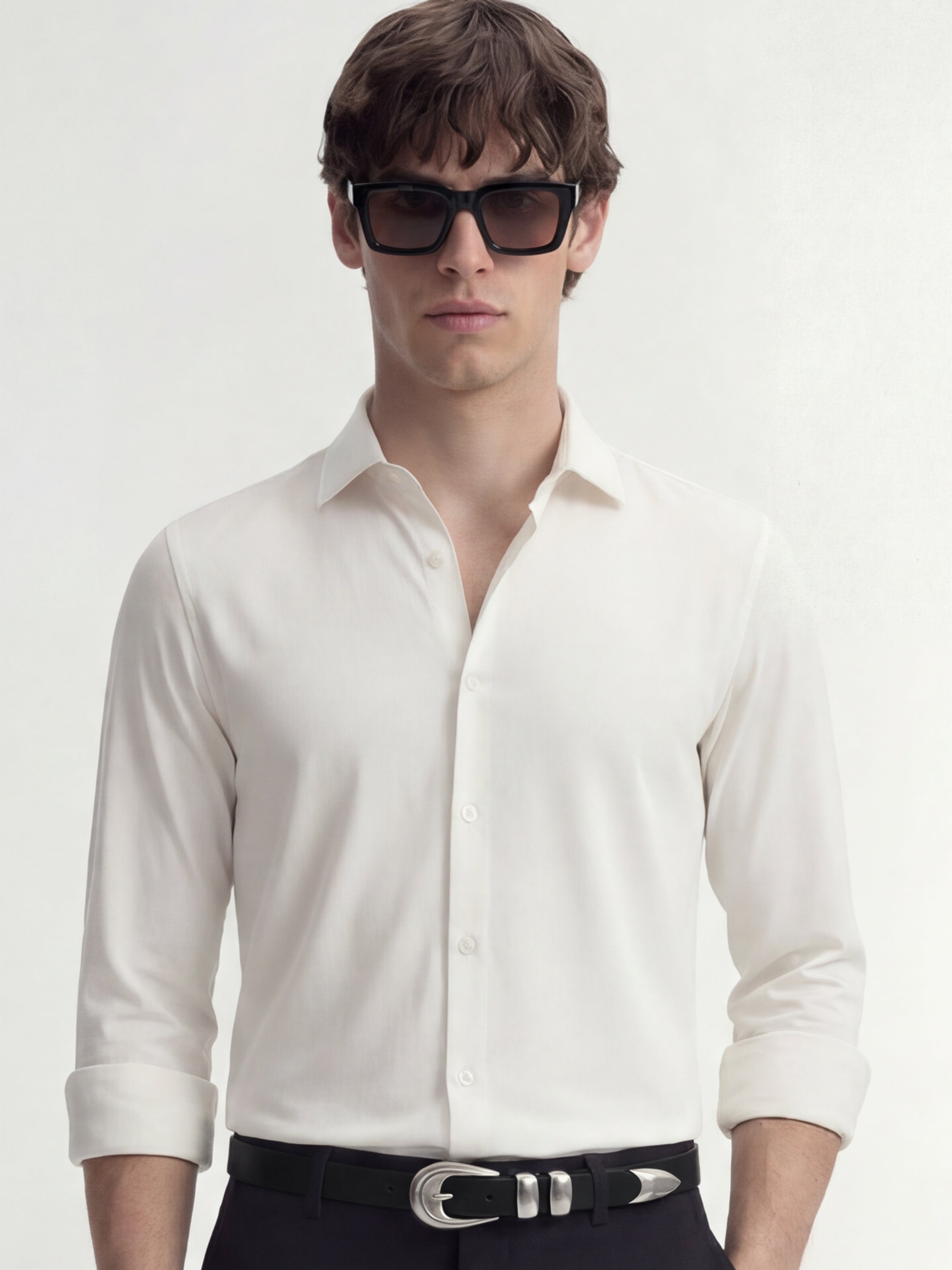 Highlander Men White Solid Slim Fit Casual Shirt - White - Image 1