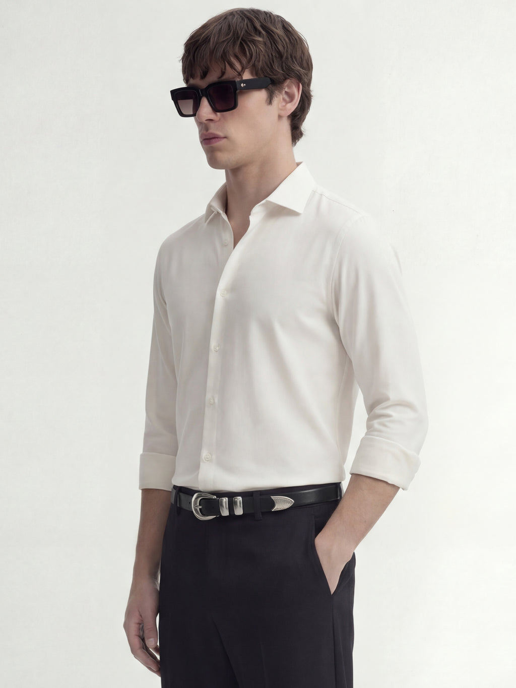 Highlander Men White Solid Slim Fit Casual Shirt - White - Image 4