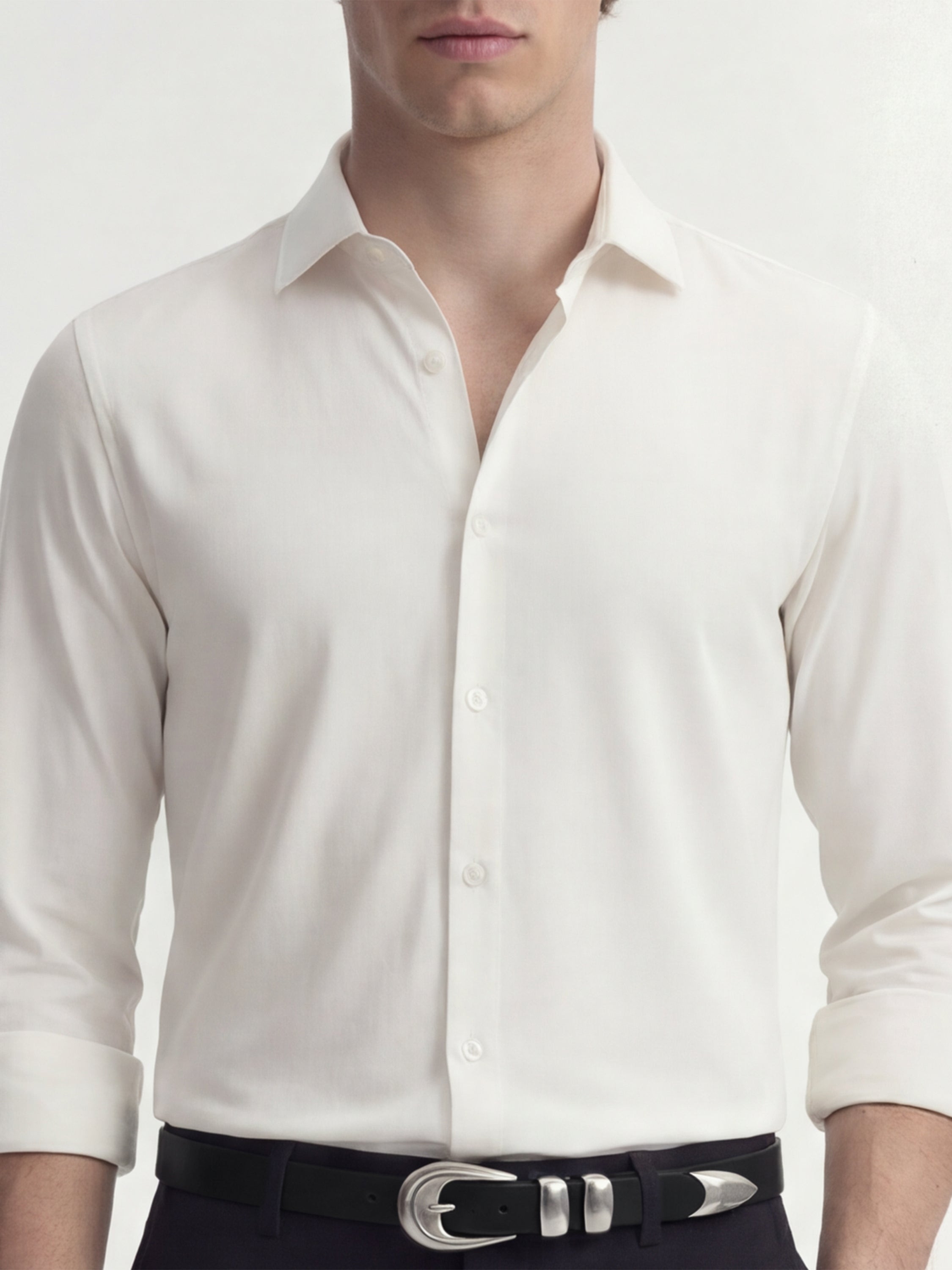 Highlander Men White Solid Slim Fit Casual Shirt - White - Image 5
