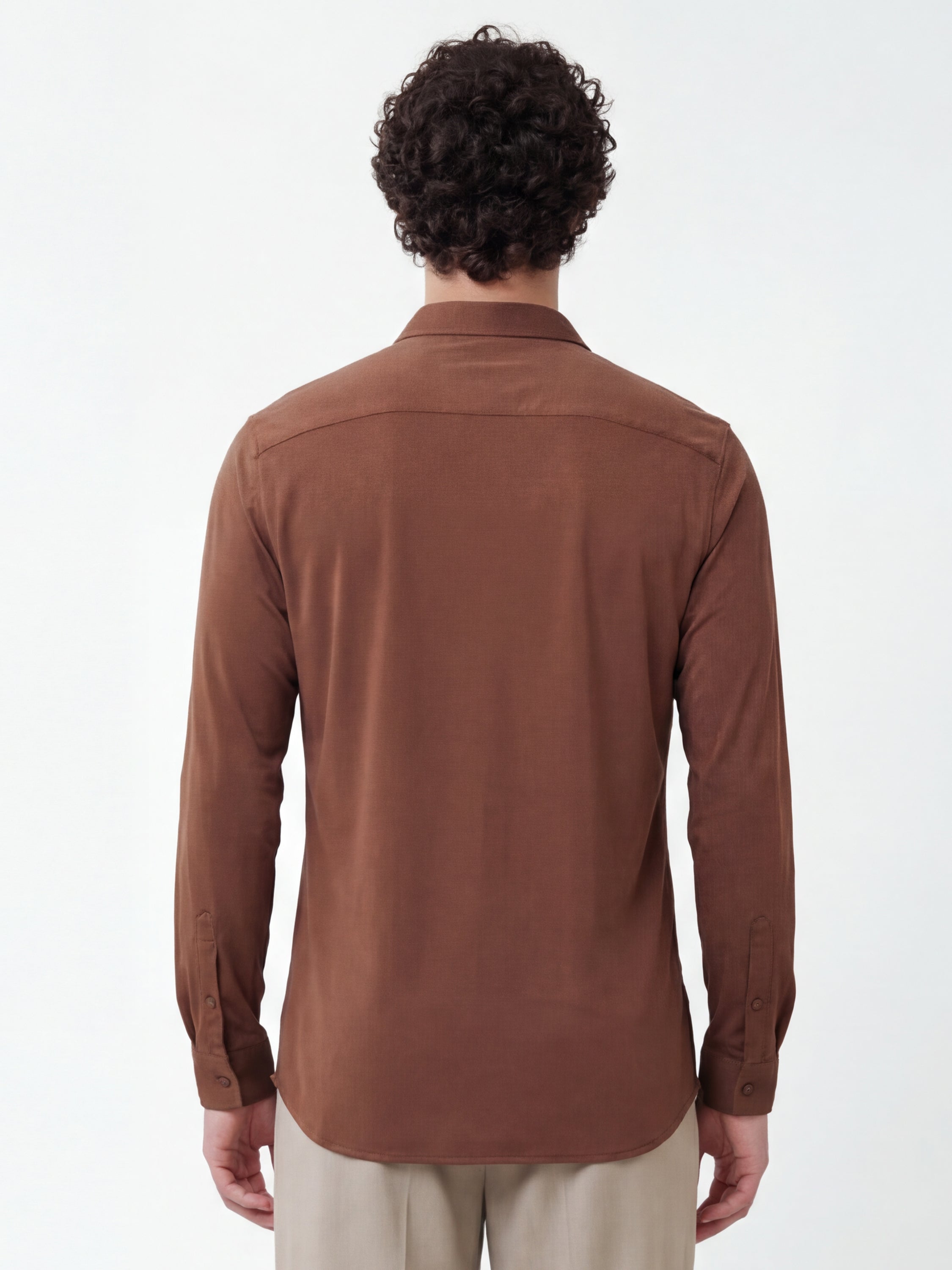 Highlander Men Brown Solid Slim Fit Casual Shirt - Brown - Image 3