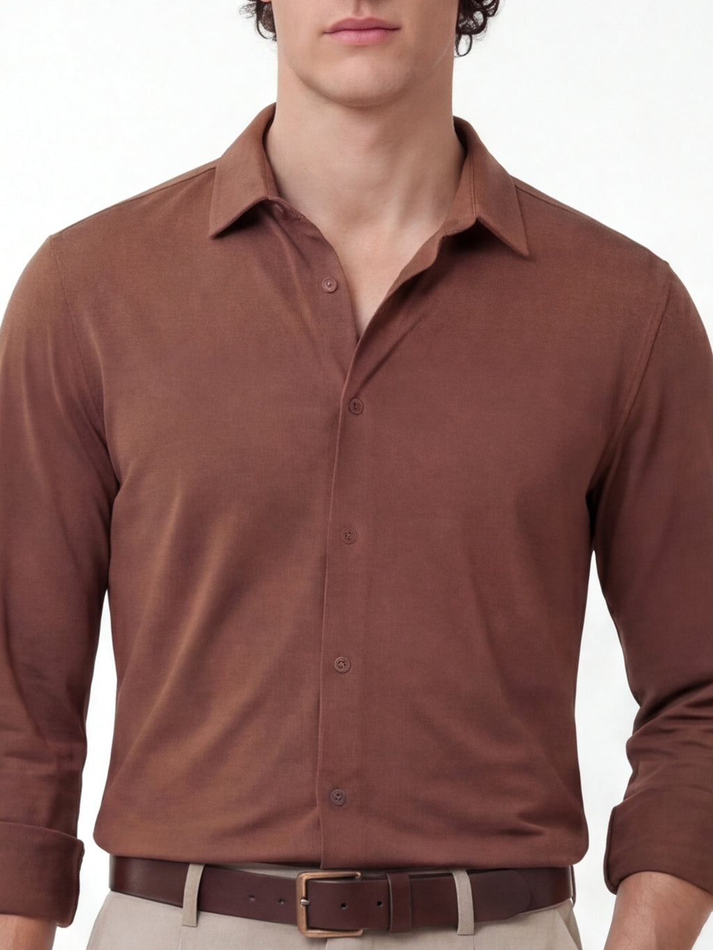 Highlander Men Brown Solid Slim Fit Casual Shirt - Brown - Image 5