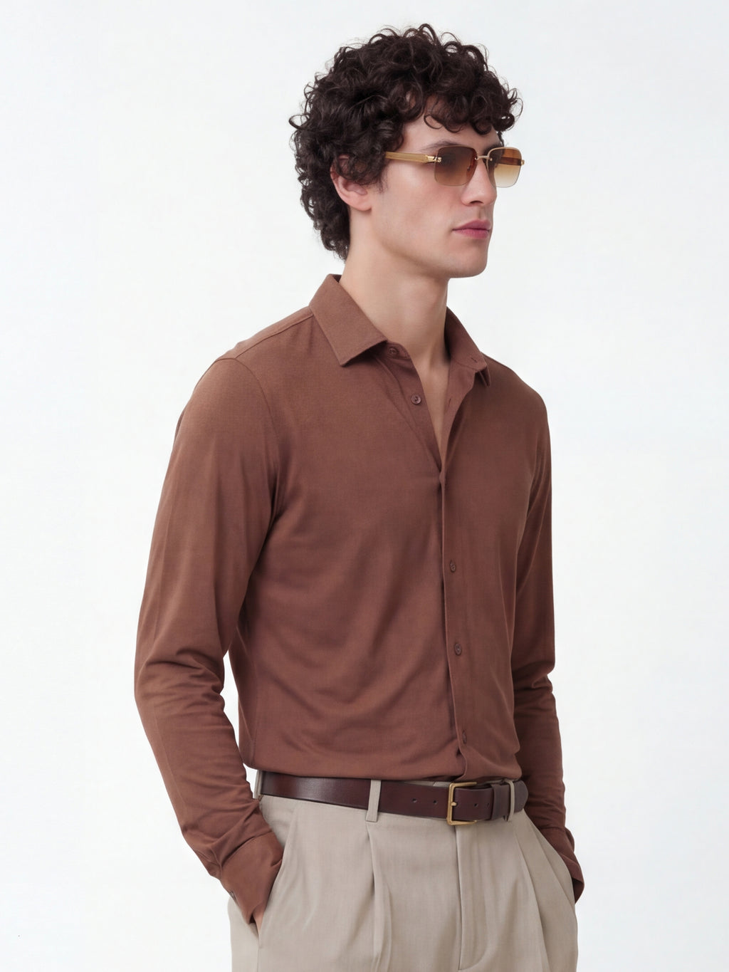 Highlander Men Brown Solid Slim Fit Casual Shirt - Brown - Image 6