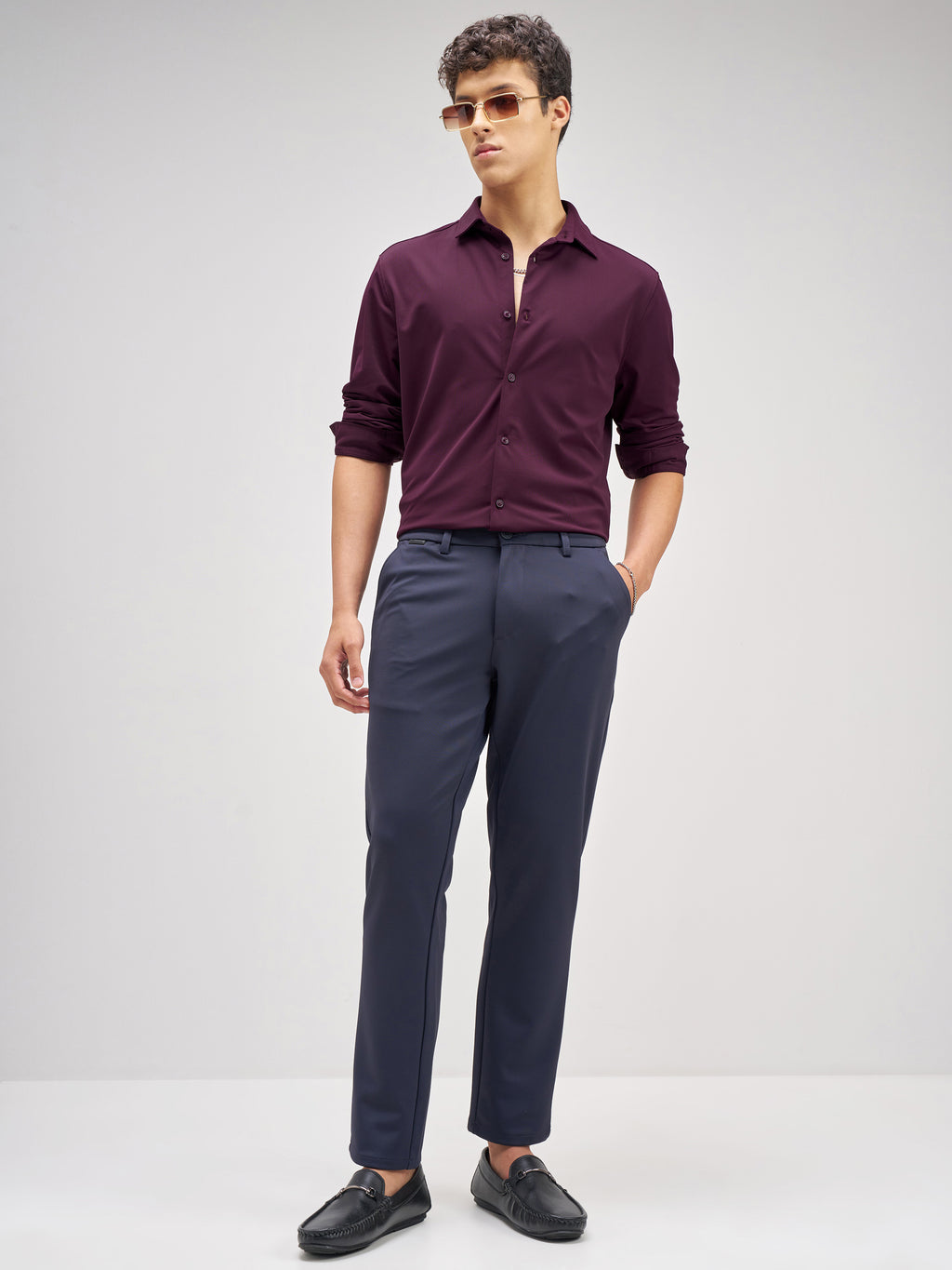 Highlander Men Purple Solid Slim Fit Casual Shirt - Purple - Image 2