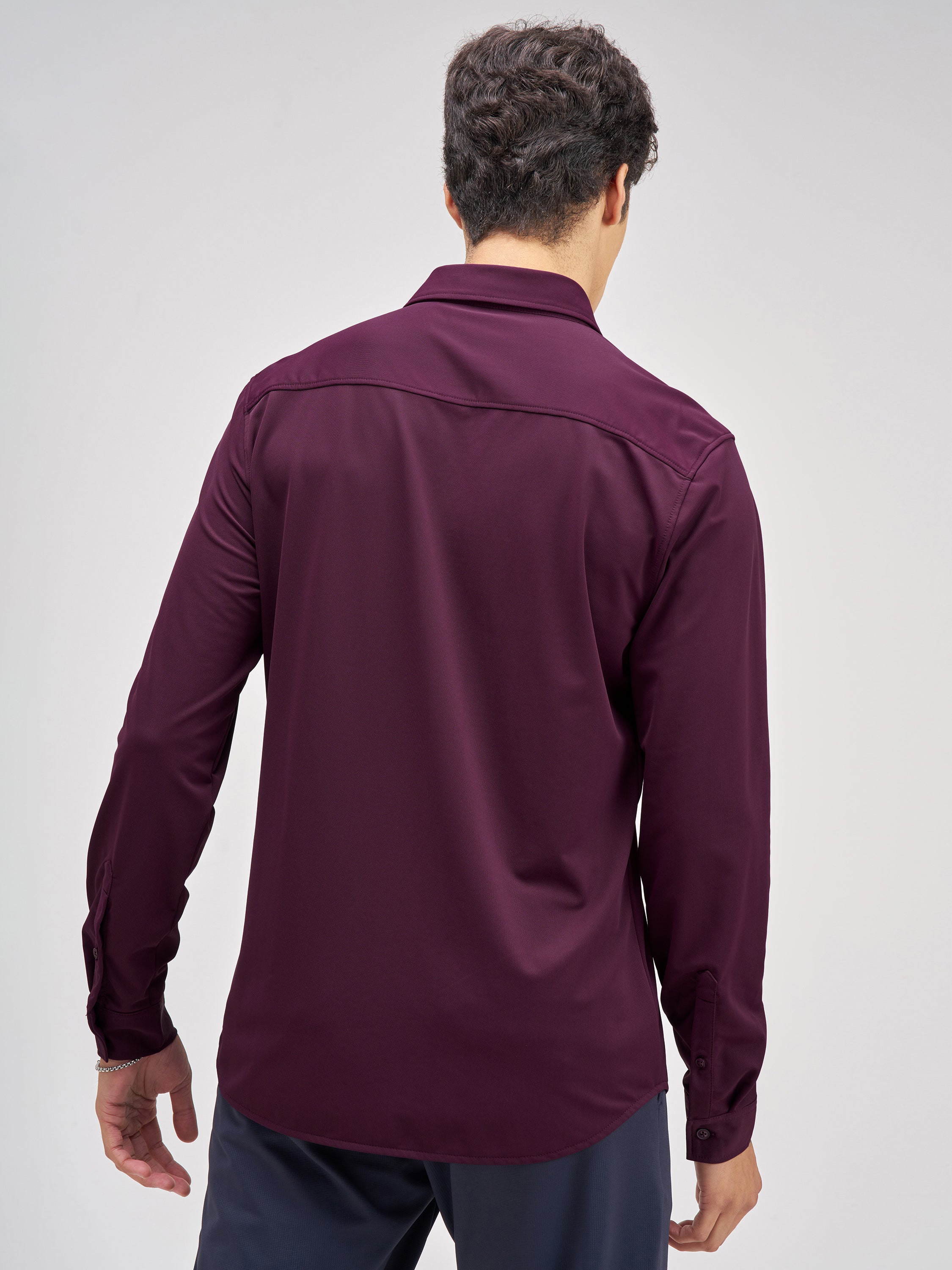 Highlander Men Purple Solid Slim Fit Casual Shirt - Purple - Image 3