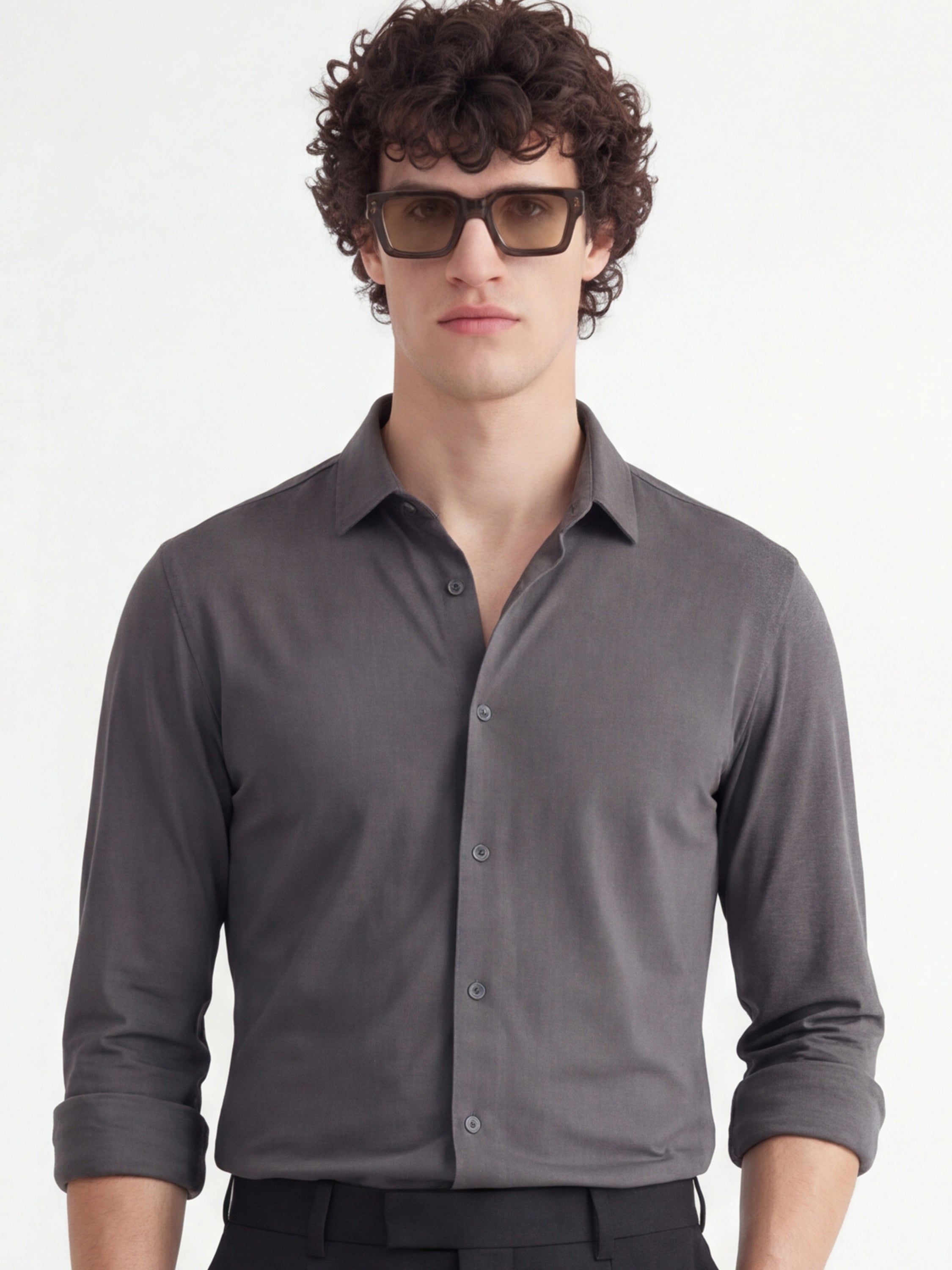 Highlander Men Grey Solid Slim Fit Casual Shirt - Grey - Image 1