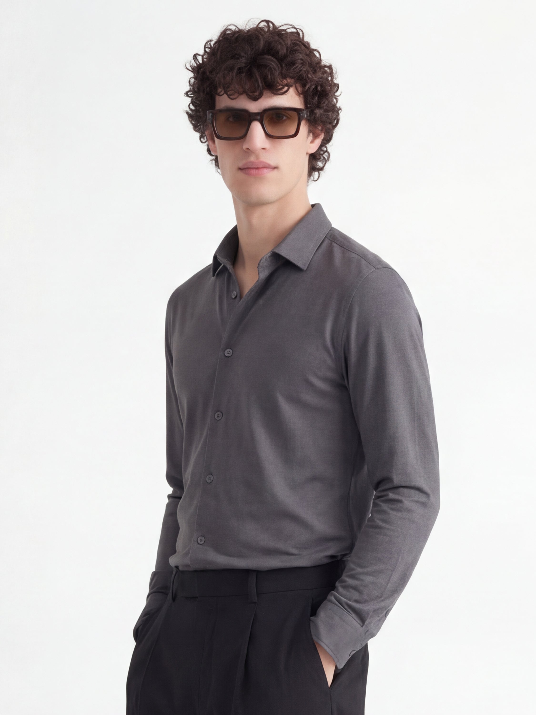 Highlander Men Grey Solid Slim Fit Casual Shirt - Grey - Image 4