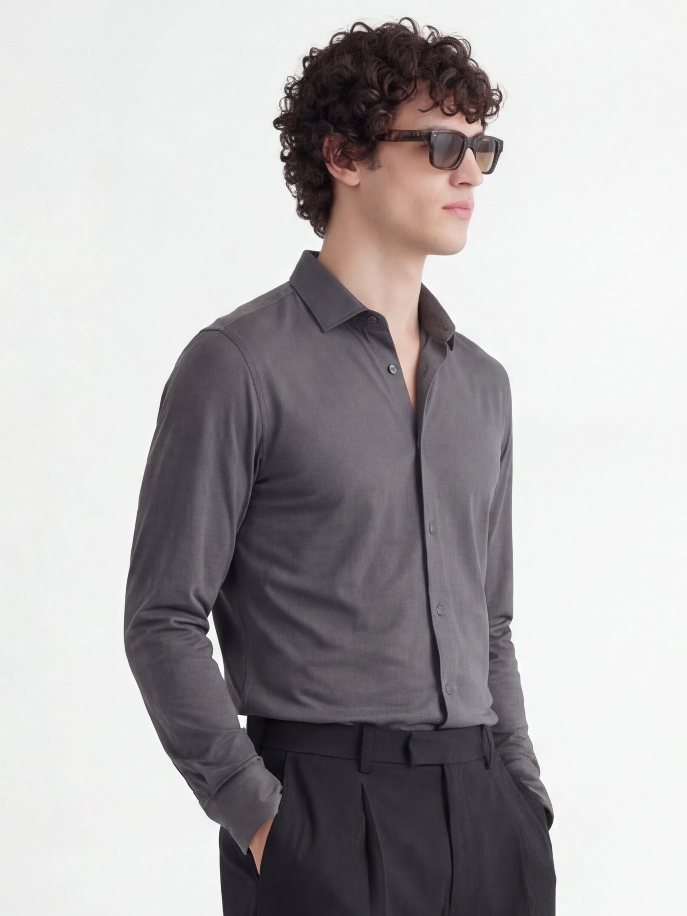 Highlander Men Grey Solid Slim Fit Casual Shirt - Grey - Image 6