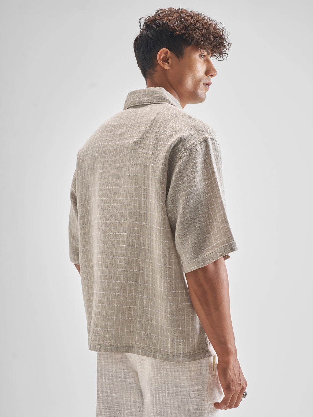 Highlander Men Beige Checked Boxy Fit Casual Shirt - Beige - Image 3