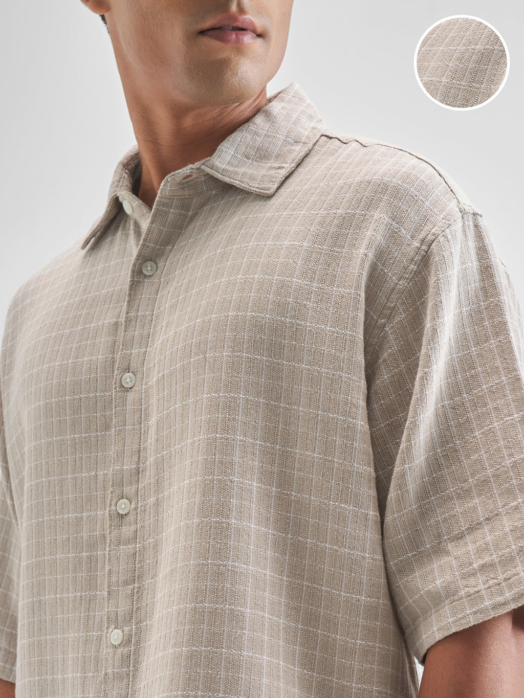 Highlander Men Beige Checked Boxy Fit Casual Shirt - Beige - Image 5