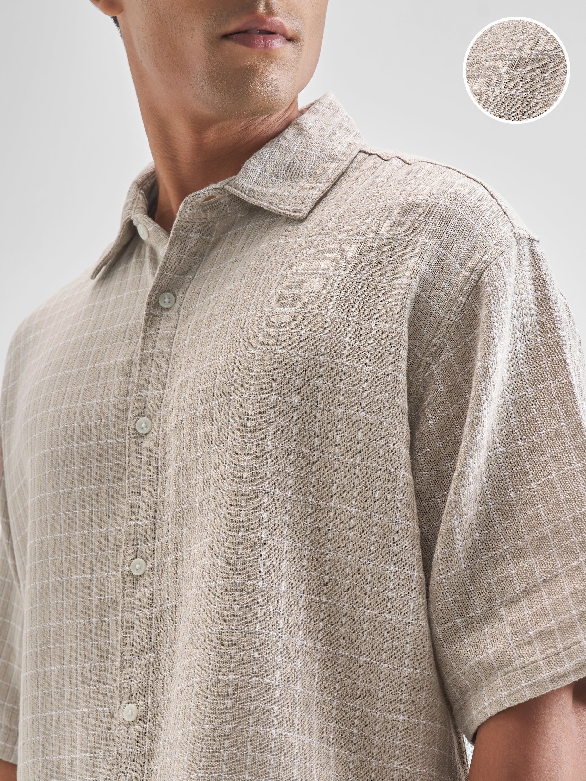 Highlander Men Beige Checked Boxy Fit Casual Shirt - Beige - Image 5