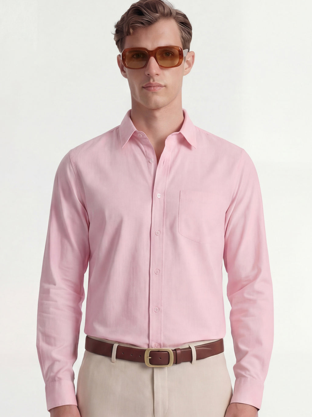 Highlander Men Pink Solid Slim Fit Casual Shirt - Pink - Image 1