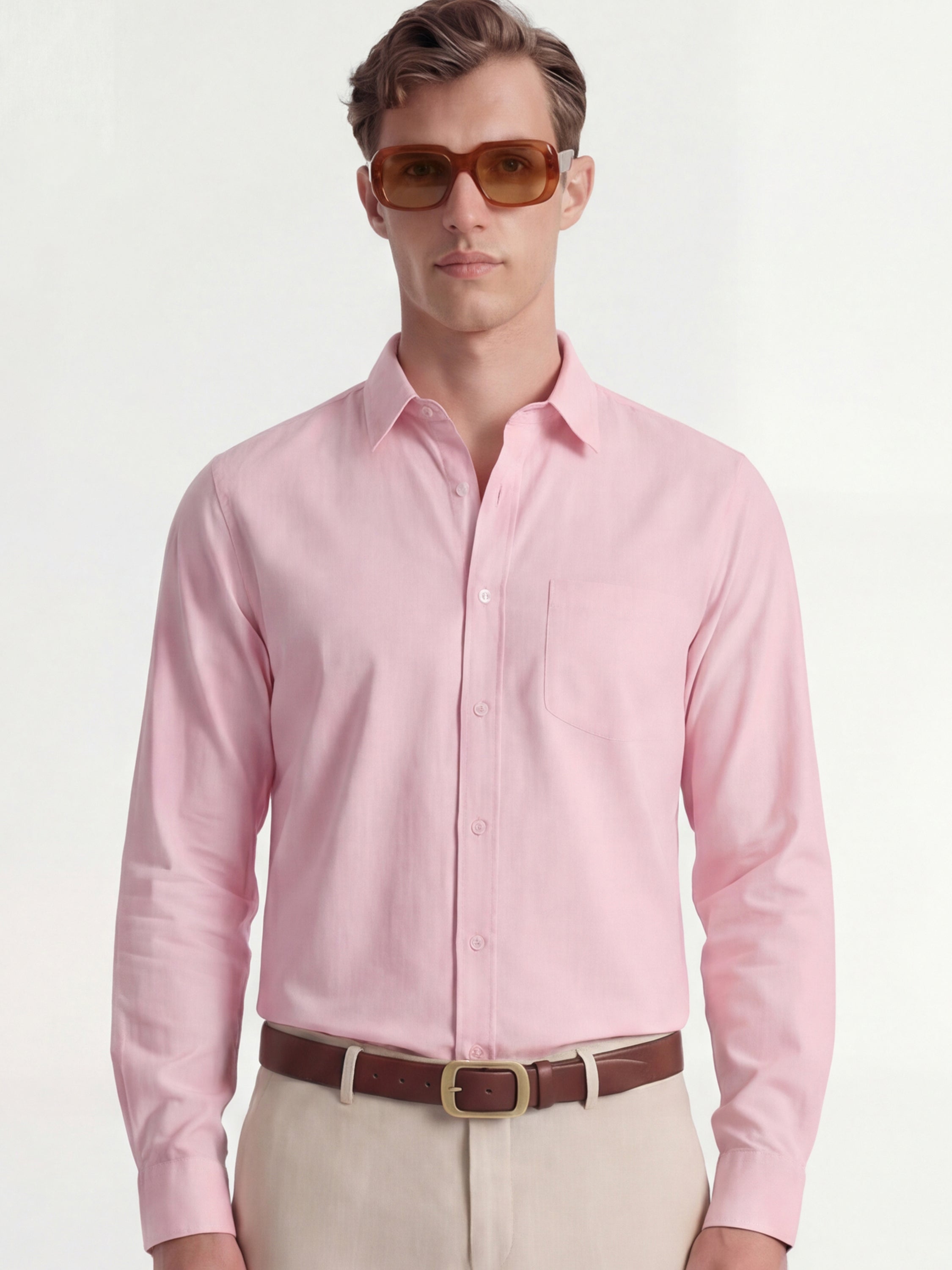 Highlander Men Pink Solid Slim Fit Casual Shirt - Pink - Image 1