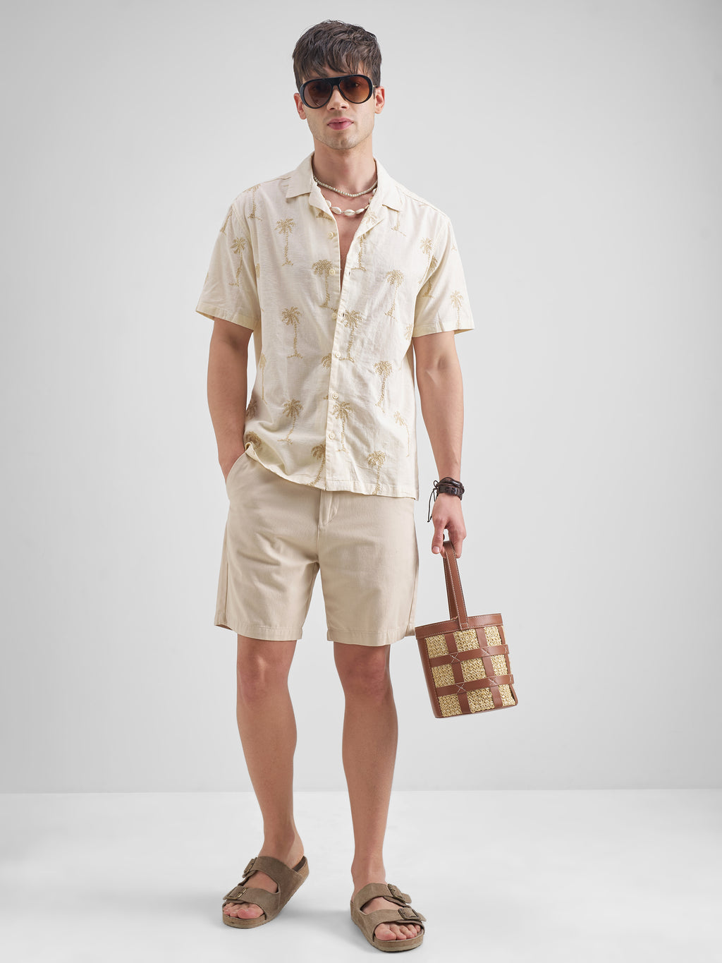 Highlander Men Cream Self Design Relaxed Fit Casual Shirt - Cream - Image 2