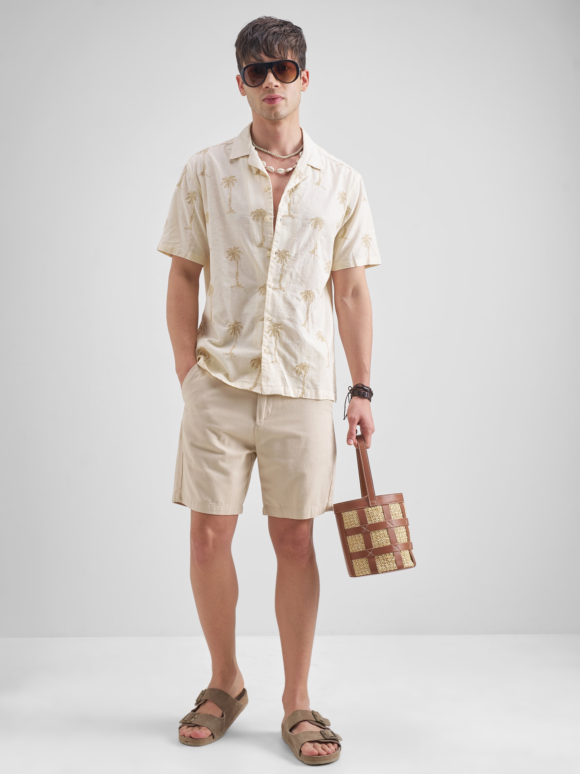 Highlander Men Cream Self Design Relaxed Fit Casual Shirt - Cream - Image 2