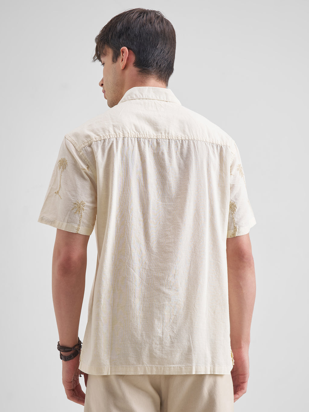 Highlander Men Cream Self Design Relaxed Fit Casual Shirt - Cream - Image 3