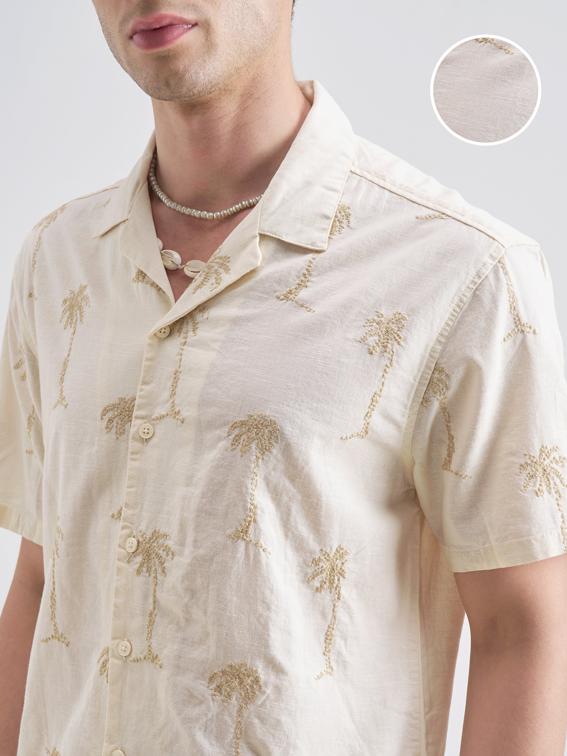 Highlander Men Cream Self Design Relaxed Fit Casual Shirt - Cream - Image 5