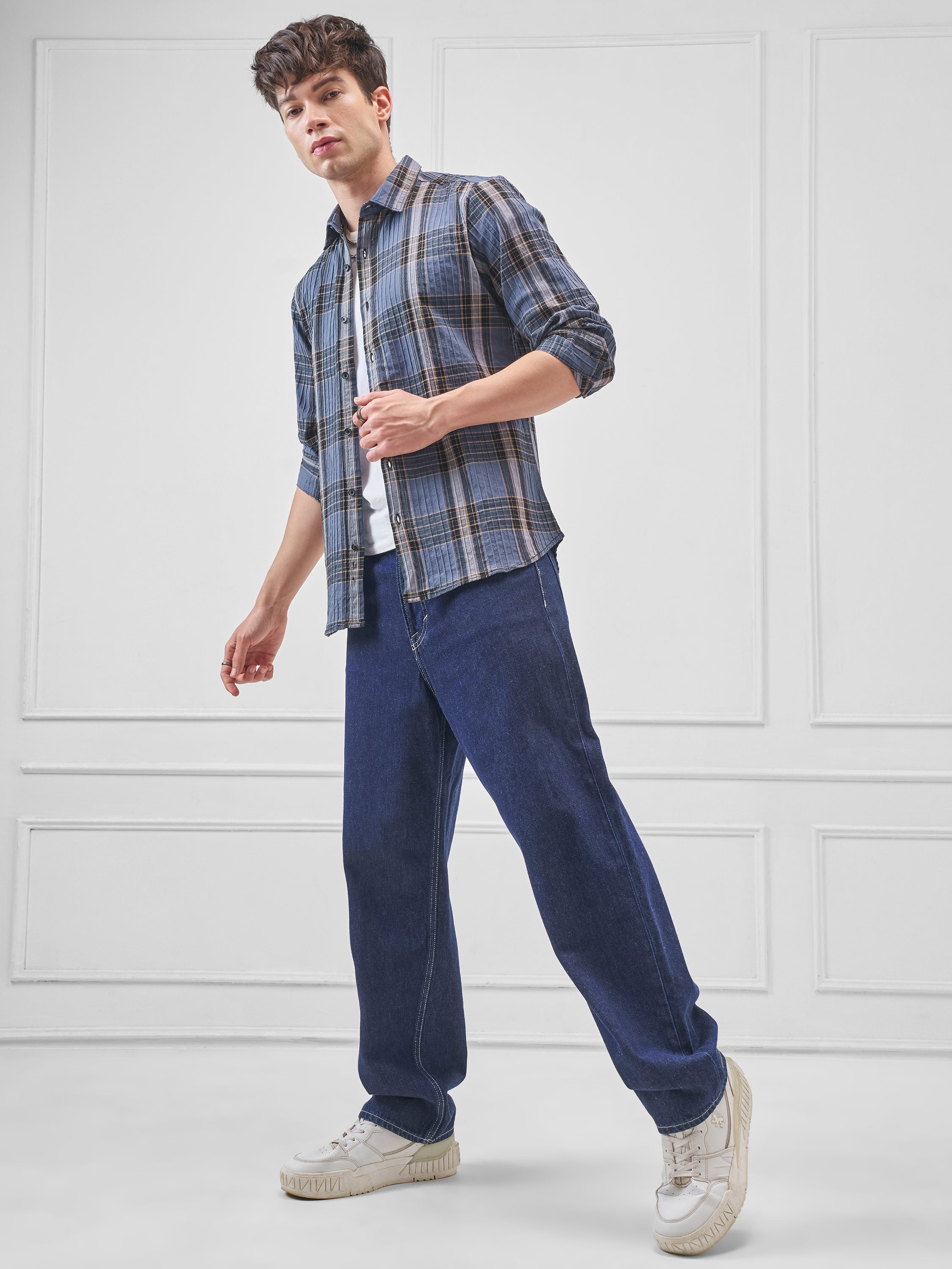 Highlander Men Blue Checked Slim Fit Casual Shirt - Blue - Image 2