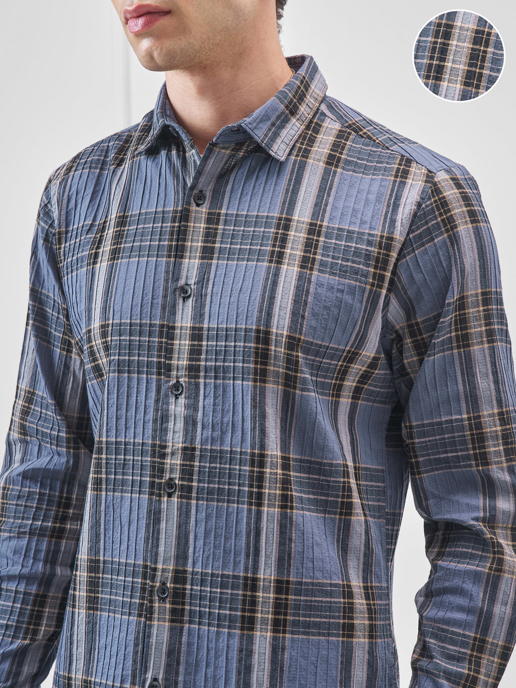 Highlander Men Blue Checked Slim Fit Casual Shirt - Blue - Image 5