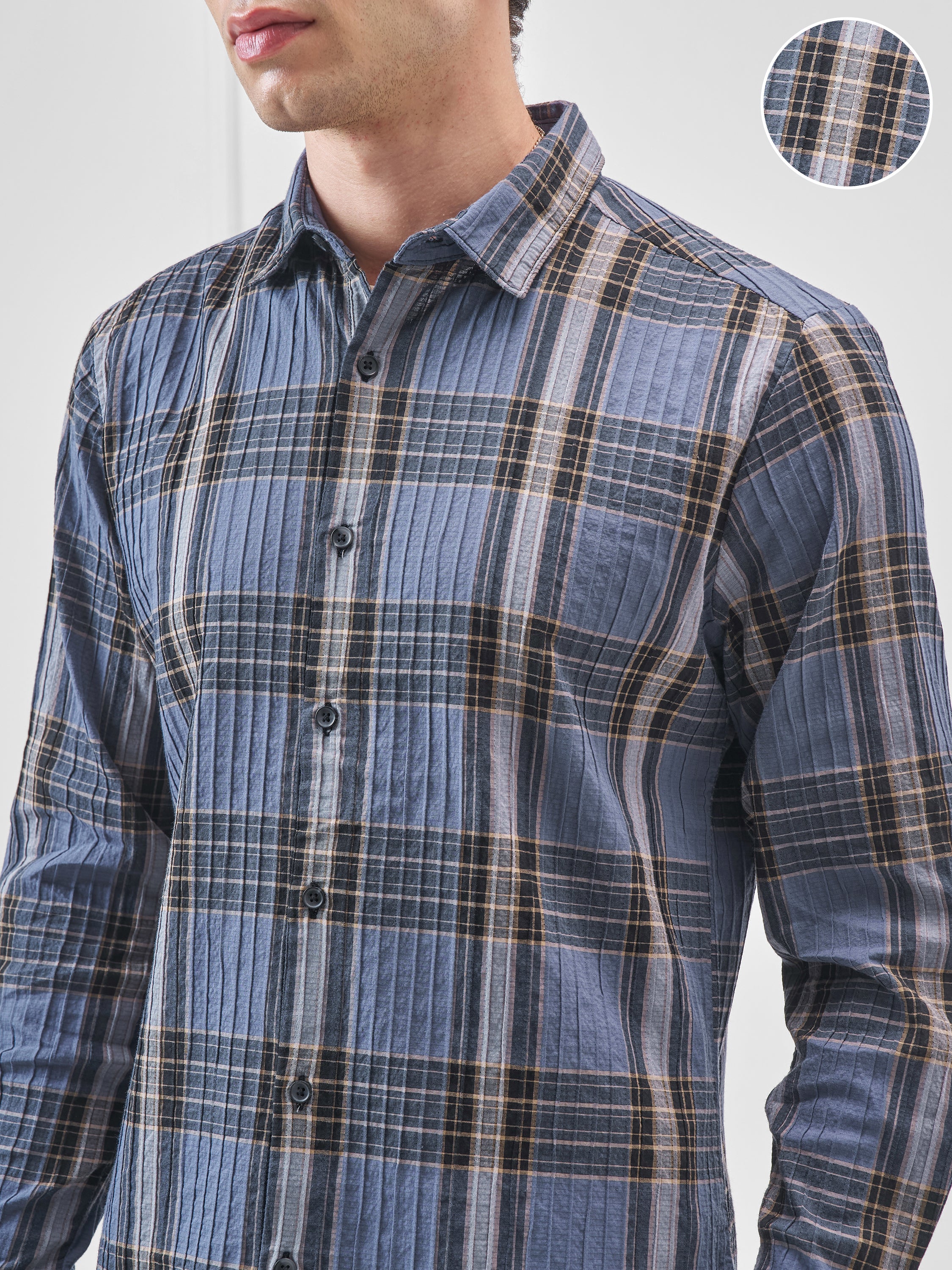 Highlander Men Blue Checked Slim Fit Casual Shirt - Blue - Image 5