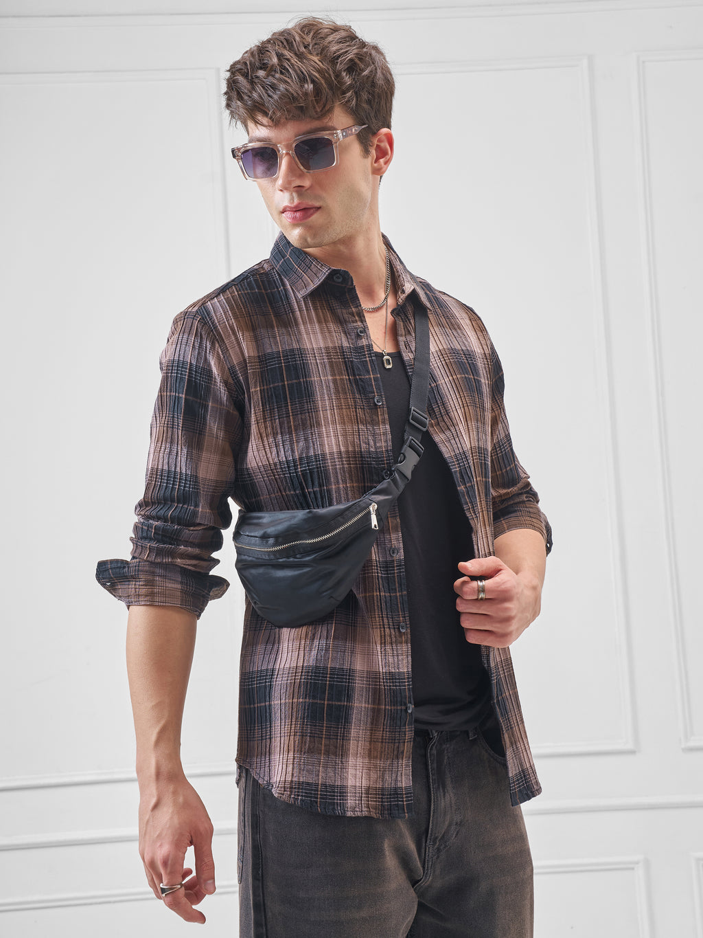 Highlander Men Pink Checked Slim Fit Casual Shirt - Pink - Image 6