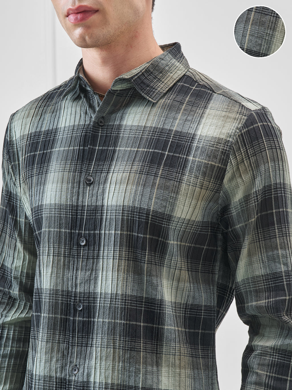 Highlander Men Green Checked Slim Fit Casual Shirt - Green - Image 5