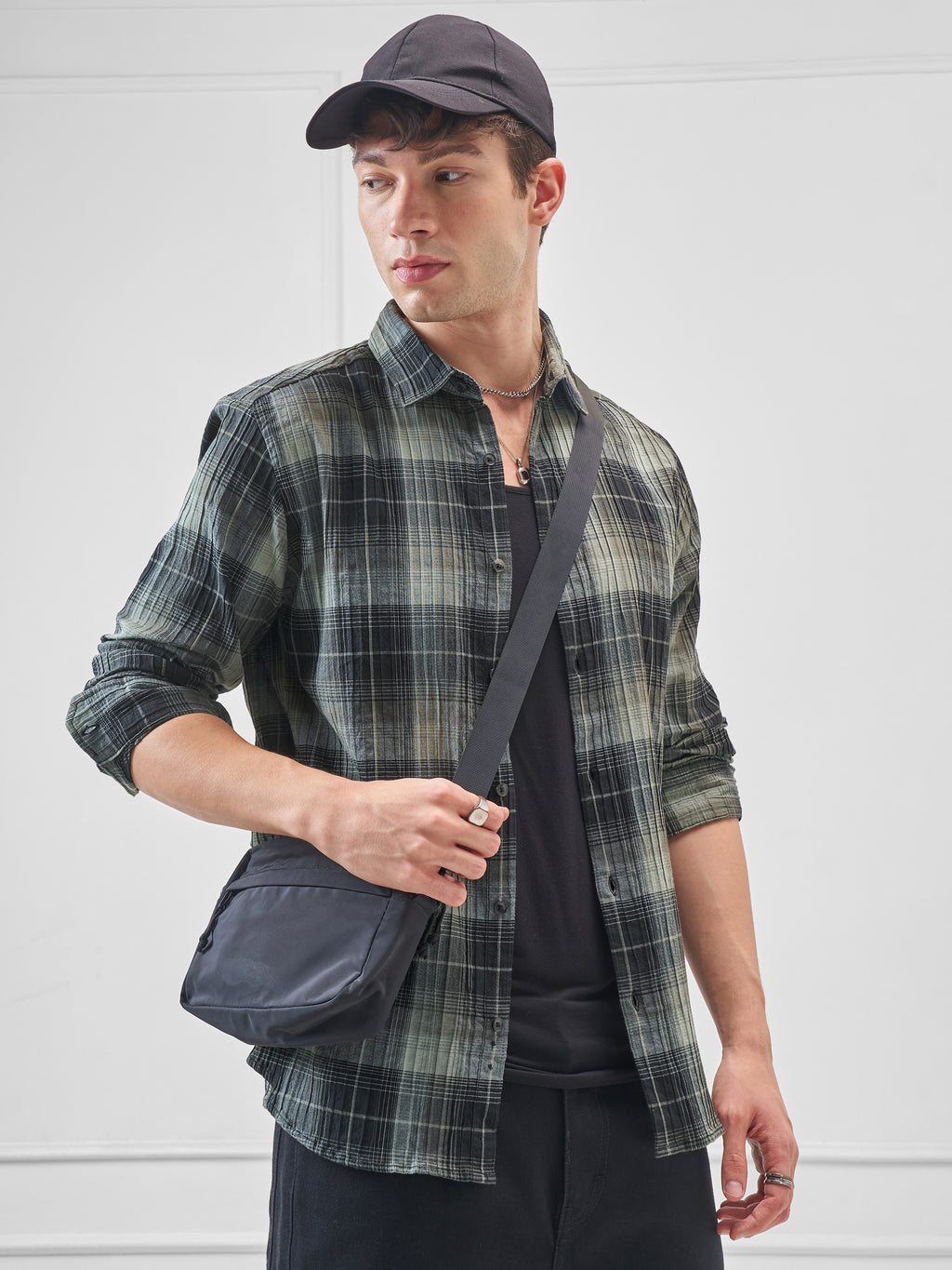 Highlander Men Green Checked Slim Fit Casual Shirt - Green - Image 6