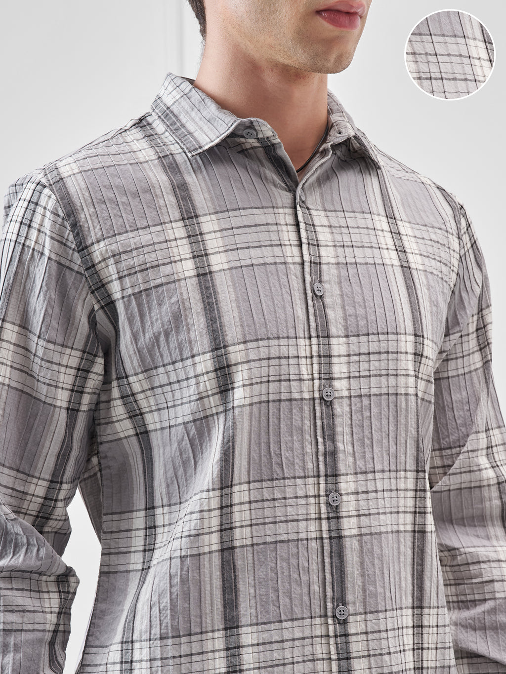 Highlander Men Grey Checked Slim Fit Casual Shirt - Grey - Image 5