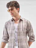 Highlander Men Beige Checked Slim Fit Casual Shirt - Beige - Image 1