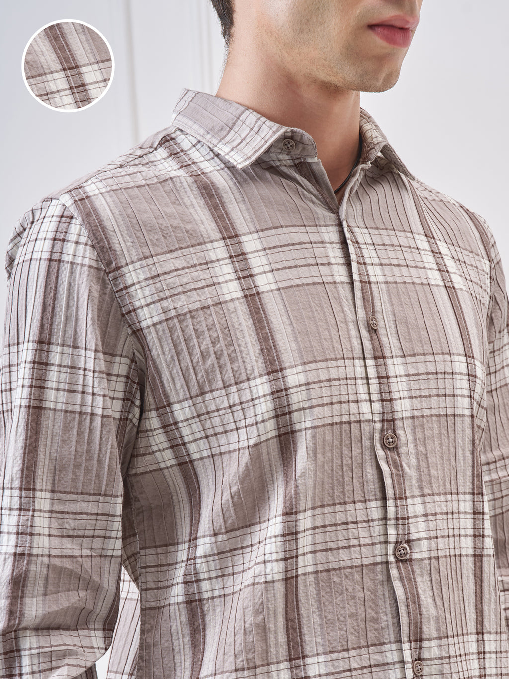 Highlander Men Beige Checked Slim Fit Casual Shirt - Beige - Image 5