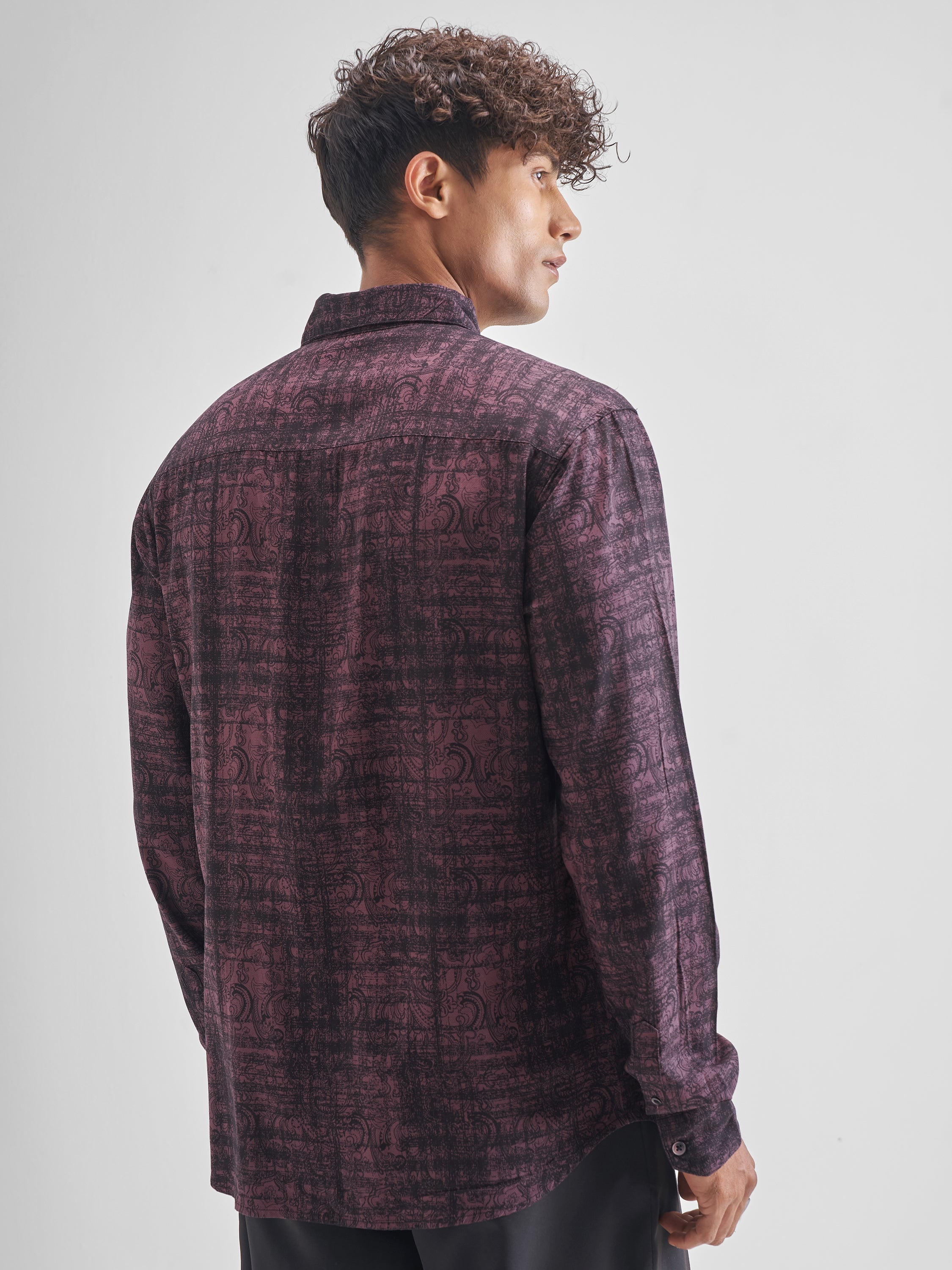 Highlander Men Purple Printed Slim Fit Casual Shirt - Purple - Image 3