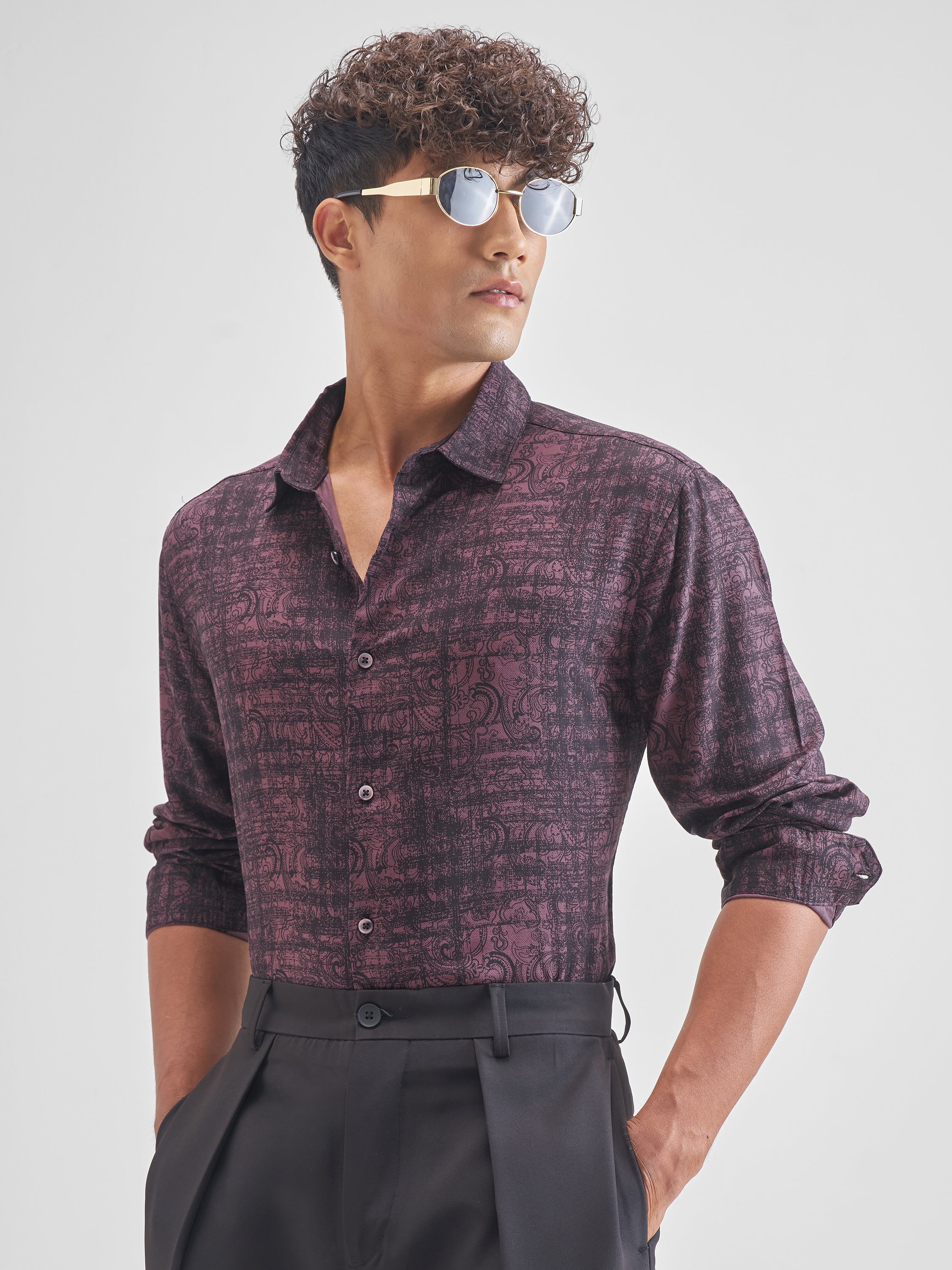 Highlander Men Purple Printed Slim Fit Casual Shirt - Purple - Image 4