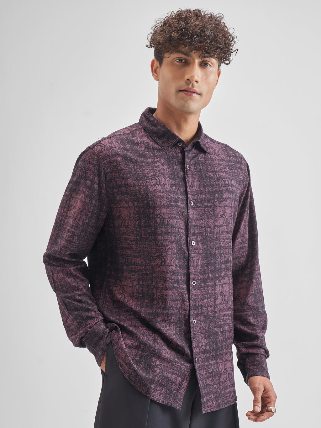 Highlander Men Purple Printed Slim Fit Casual Shirt - Purple - Image 6