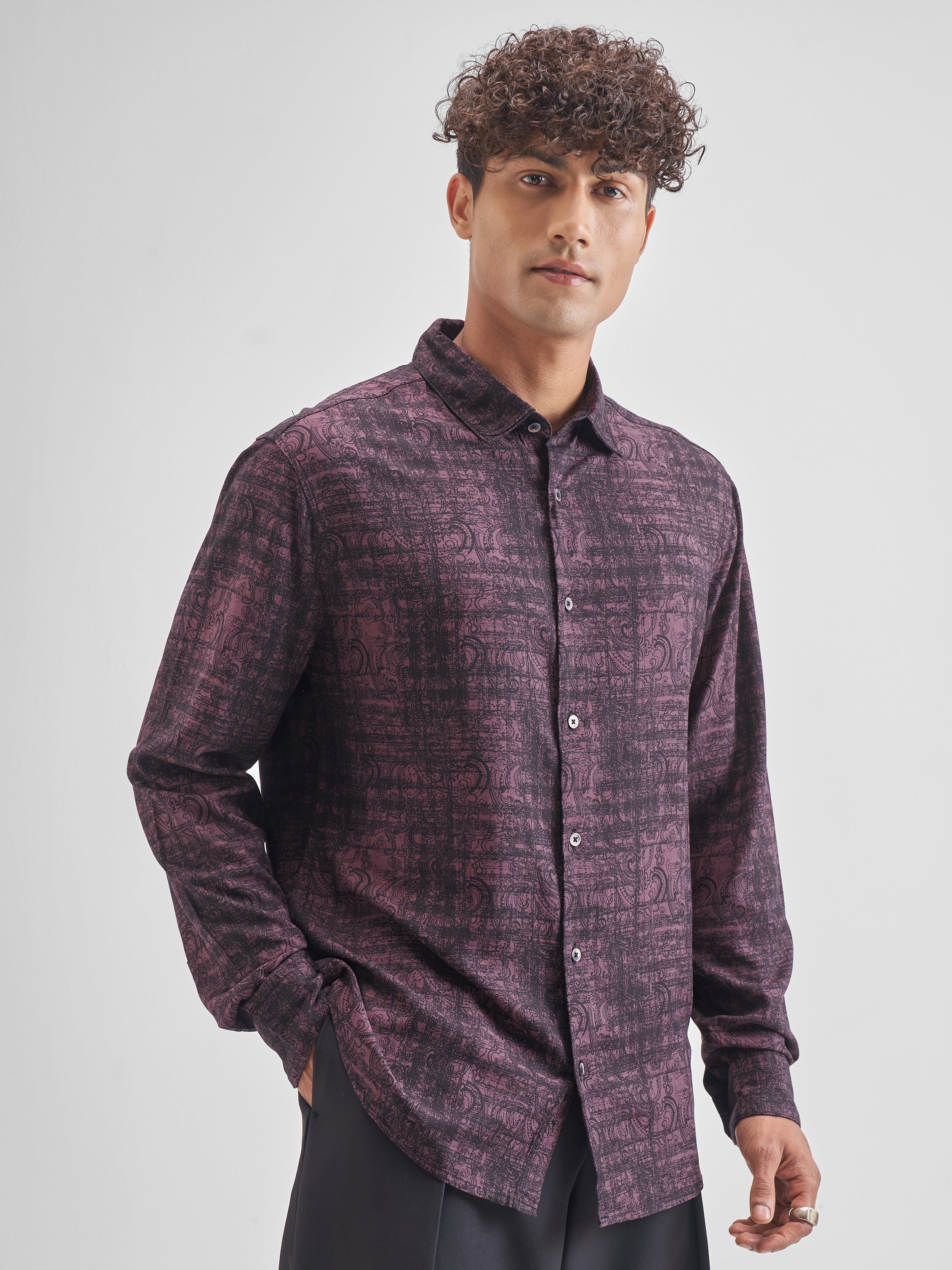 Highlander Men Purple Printed Slim Fit Casual Shirt - Purple - Image 6