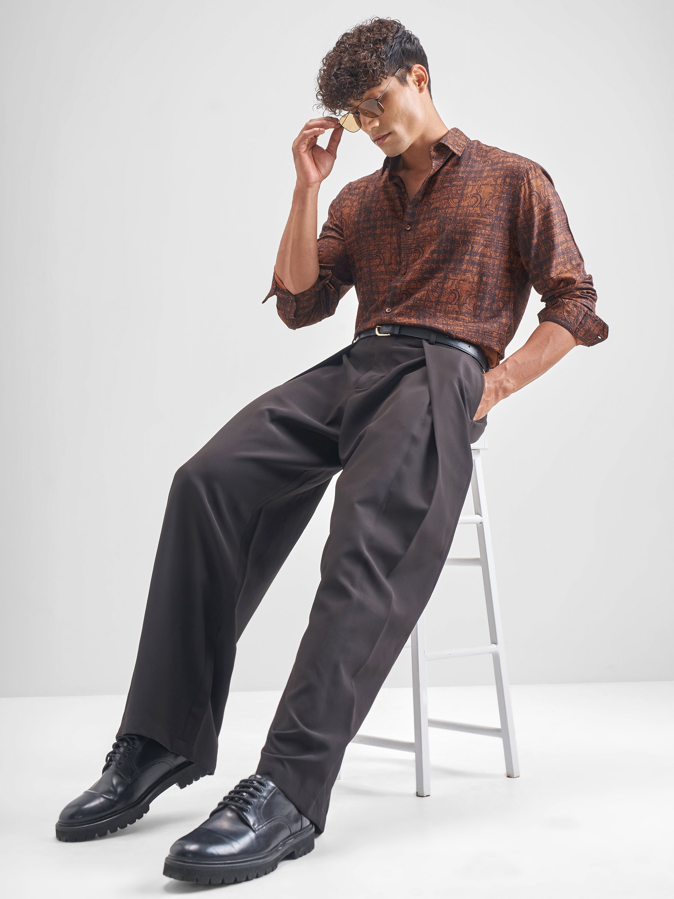 Highlander Men Rust Printed Slim Fit Casual Shirt - Rust - Image 2