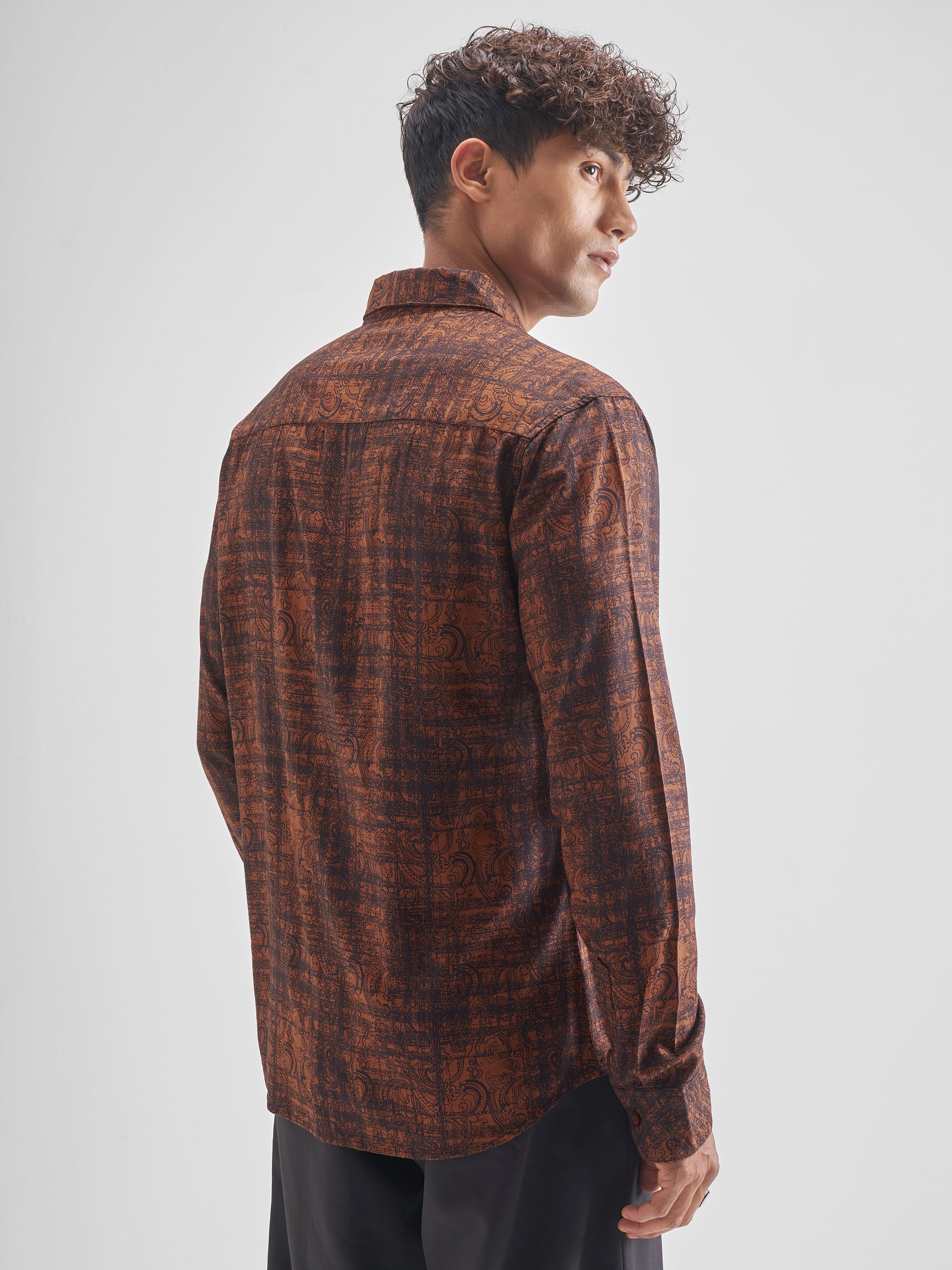 Highlander Men Rust Printed Slim Fit Casual Shirt - Rust - Image 3