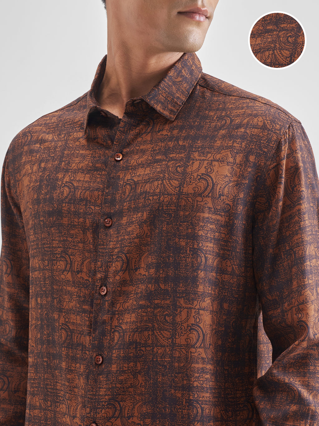 Highlander Men Rust Printed Slim Fit Casual Shirt - Rust - Image 5