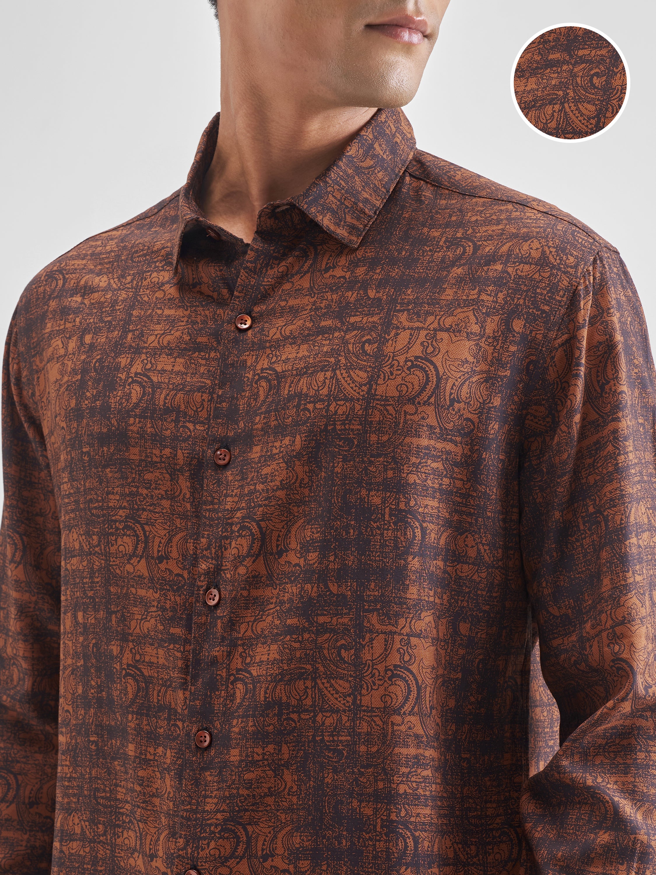 Highlander Men Rust Printed Slim Fit Casual Shirt - Rust - Image 5