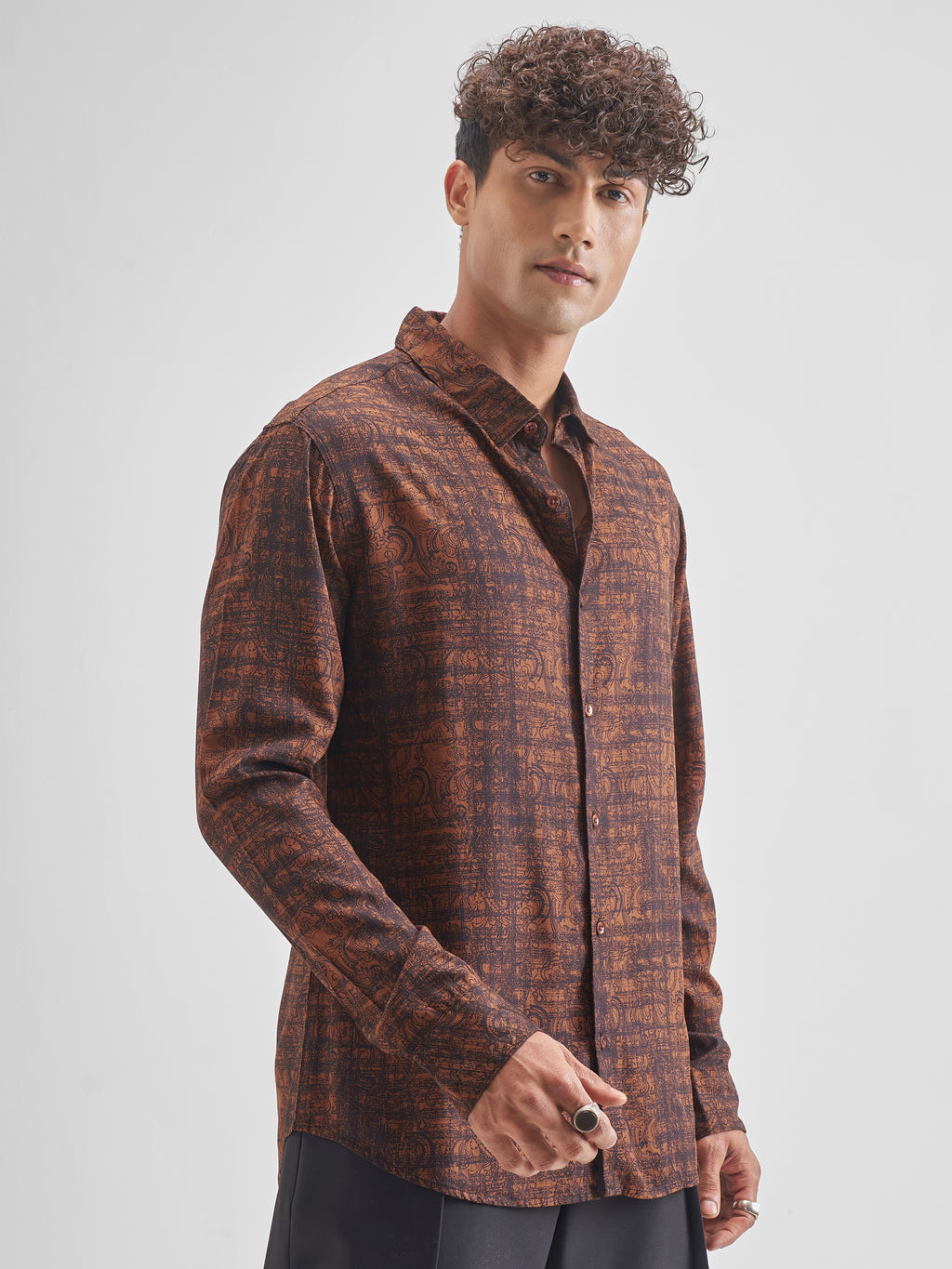 Highlander Men Rust Printed Slim Fit Casual Shirt - Rust - Image 6