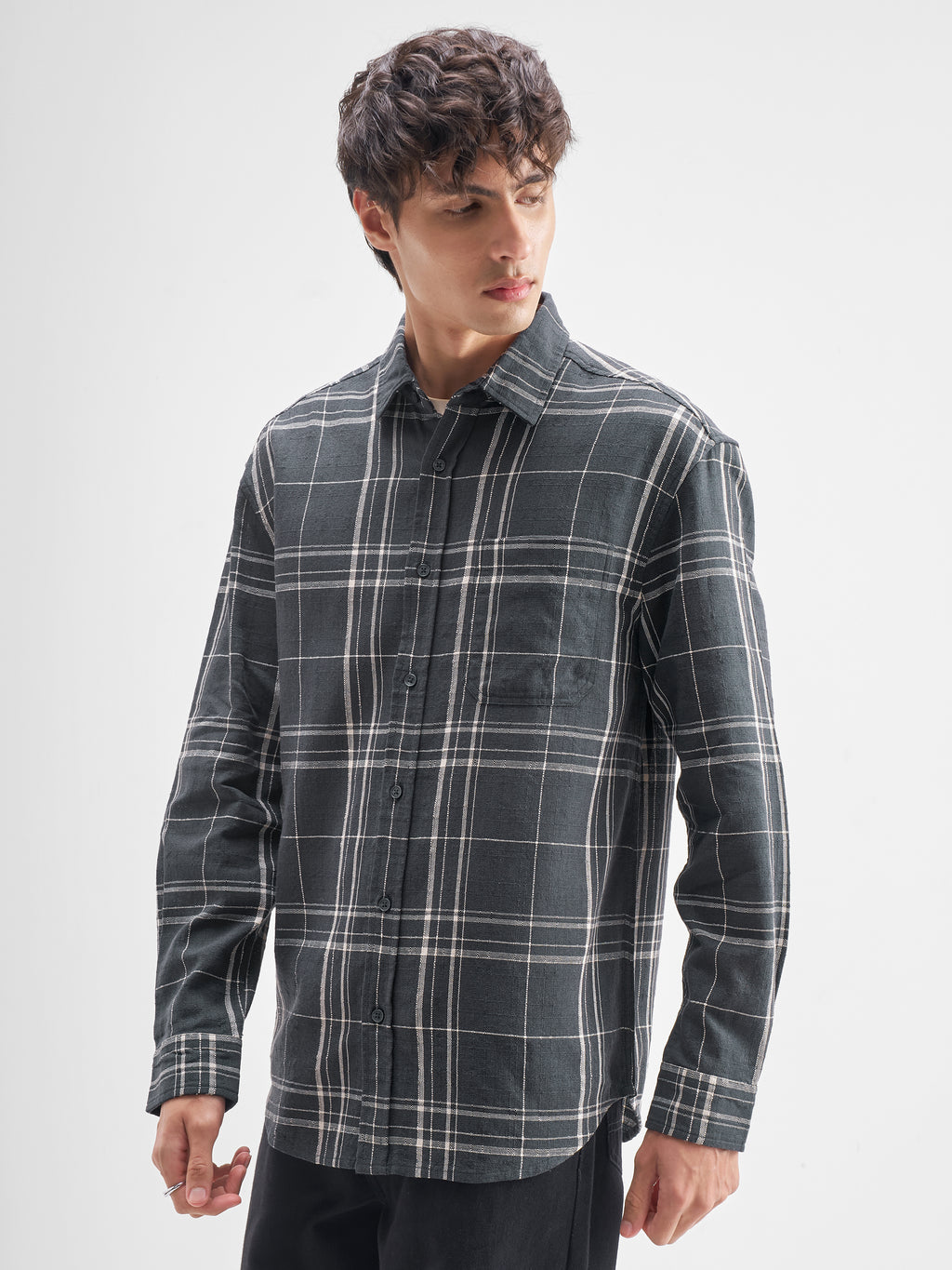 Highlander Men Charcoal Checked Relaxed Fit Casual Shirt - Charcoal - Image 4