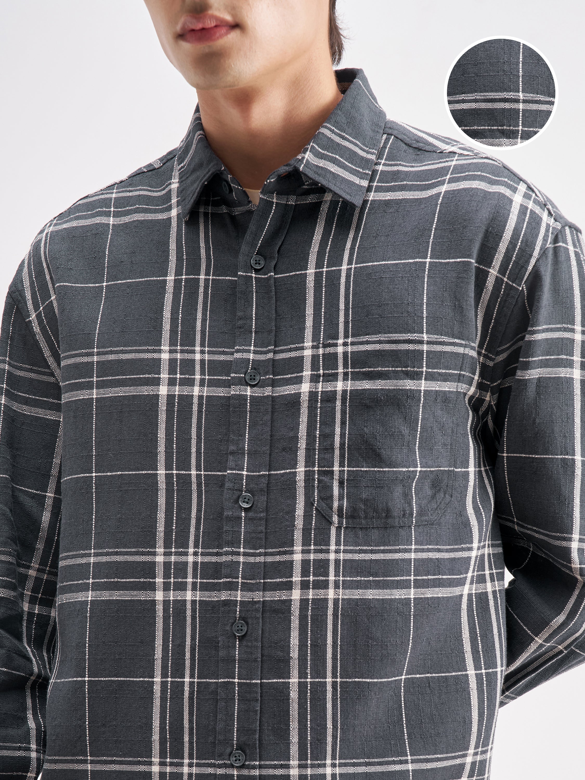 Highlander Men Charcoal Checked Relaxed Fit Casual Shirt - Charcoal - Image 5