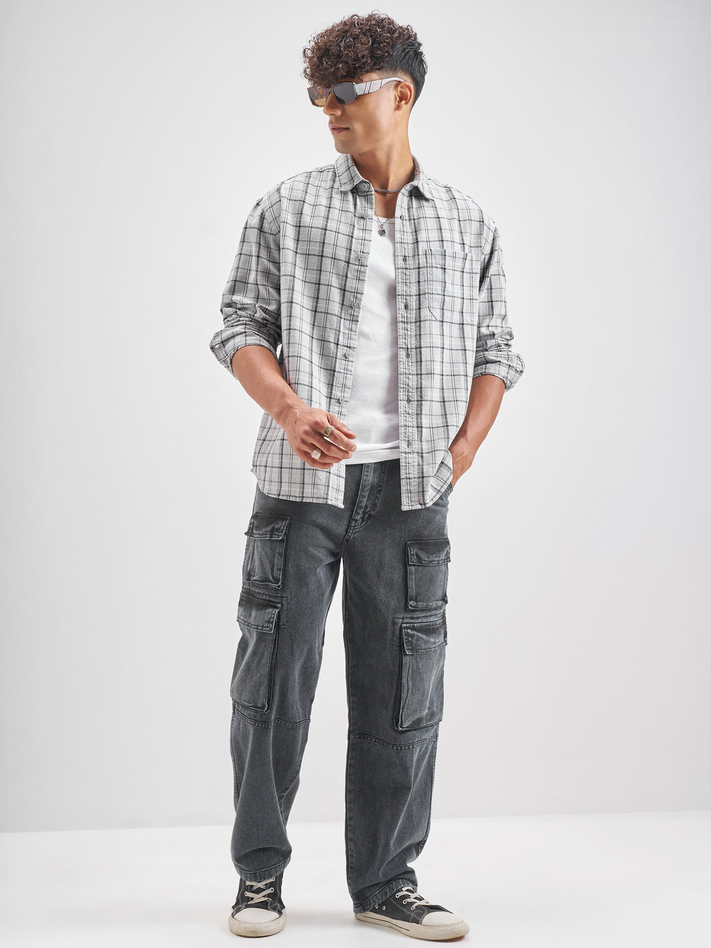Highlander Men Grey Checked Relaxed Fit Casual Shirt - Grey - Image 2