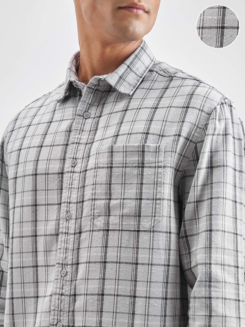 Highlander Men Grey Checked Relaxed Fit Casual Shirt - Grey - Image 5