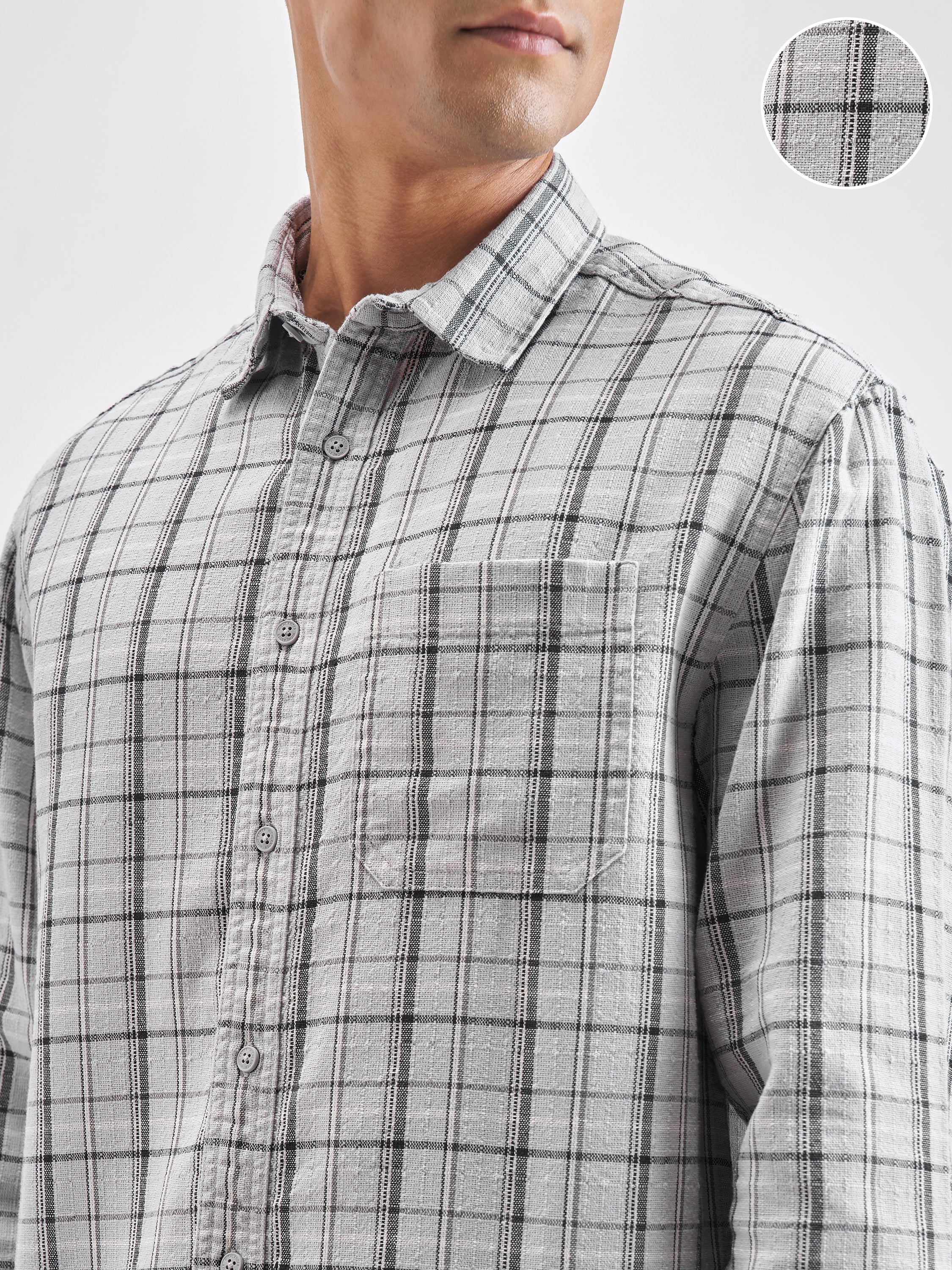Highlander Men Grey Checked Relaxed Fit Casual Shirt - Grey - Image 5