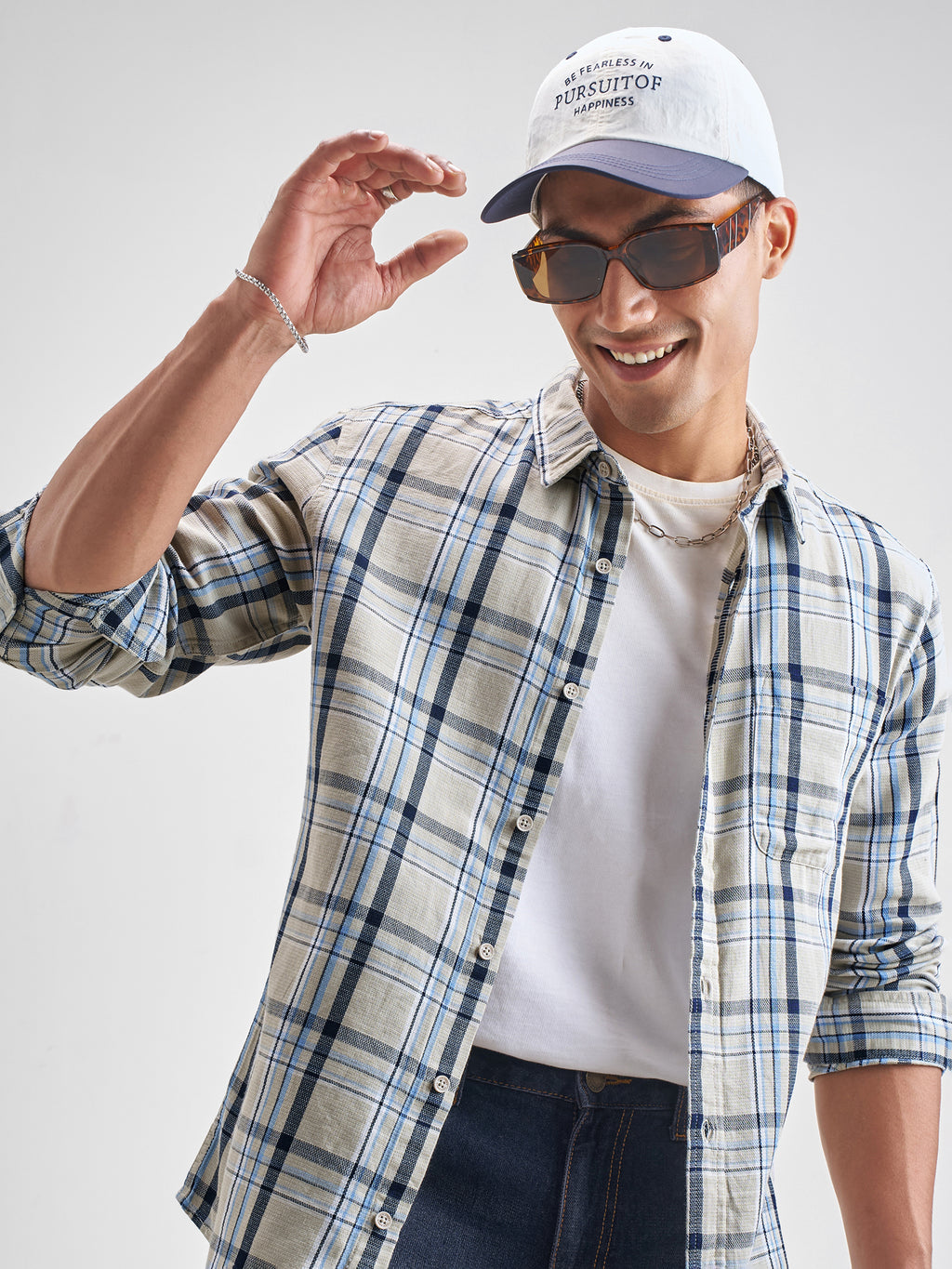 Highlander Men Blue Checked Slim Fit Casual Shirt - Blue - Image 1
