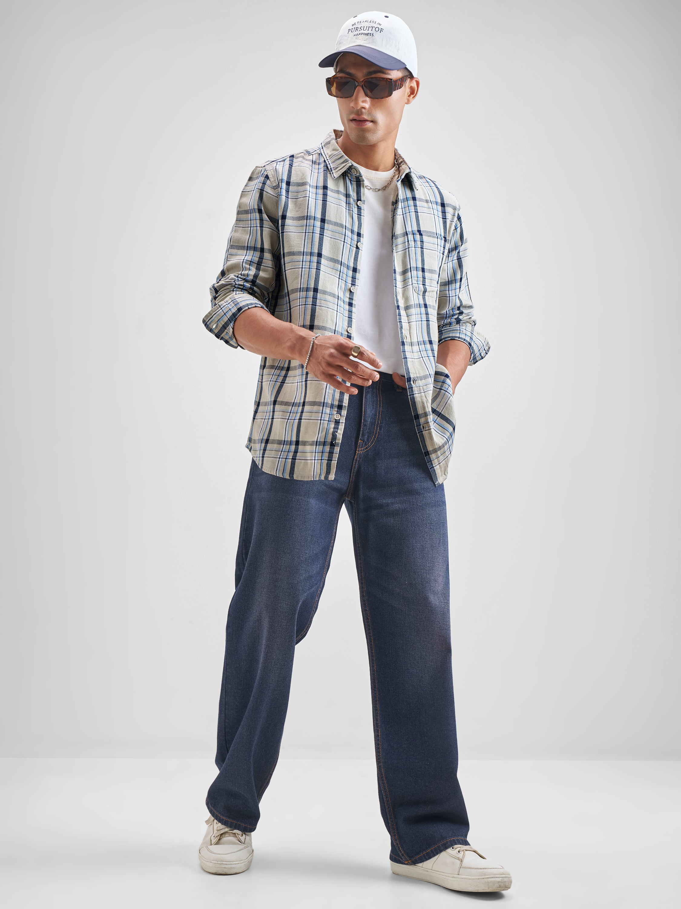 Highlander Men Blue Checked Slim Fit Casual Shirt - Blue - Image 2