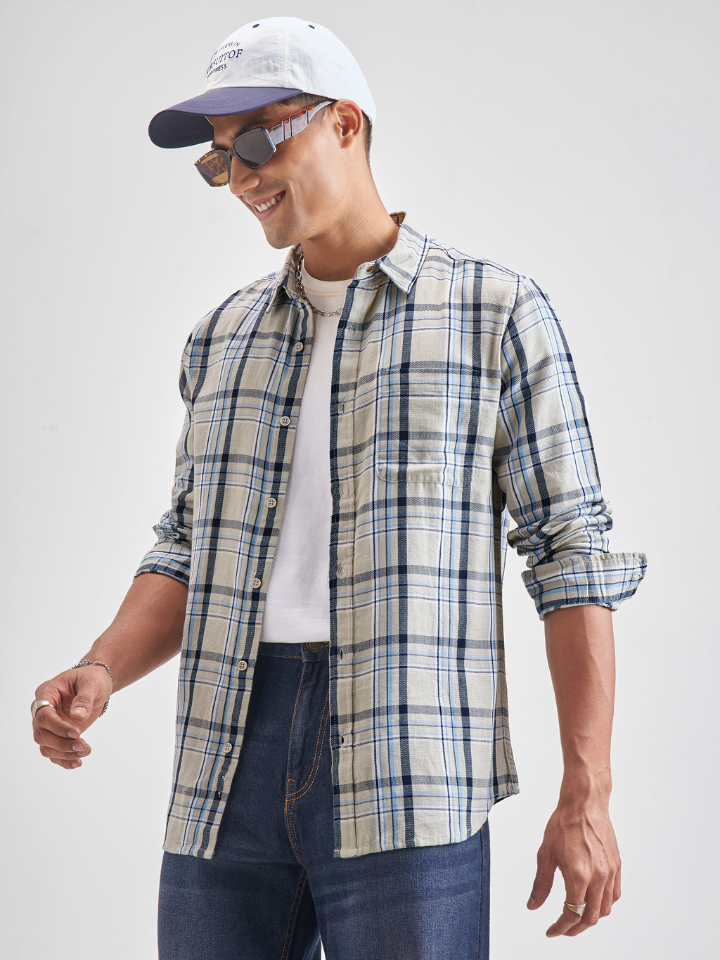 Highlander Men Blue Checked Slim Fit Casual Shirt - Blue - Image 4