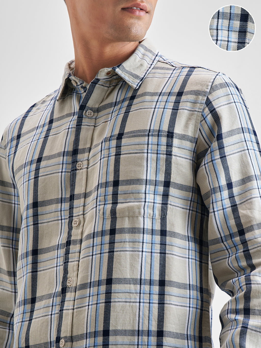 Highlander Men Blue Checked Slim Fit Casual Shirt - Blue - Image 5