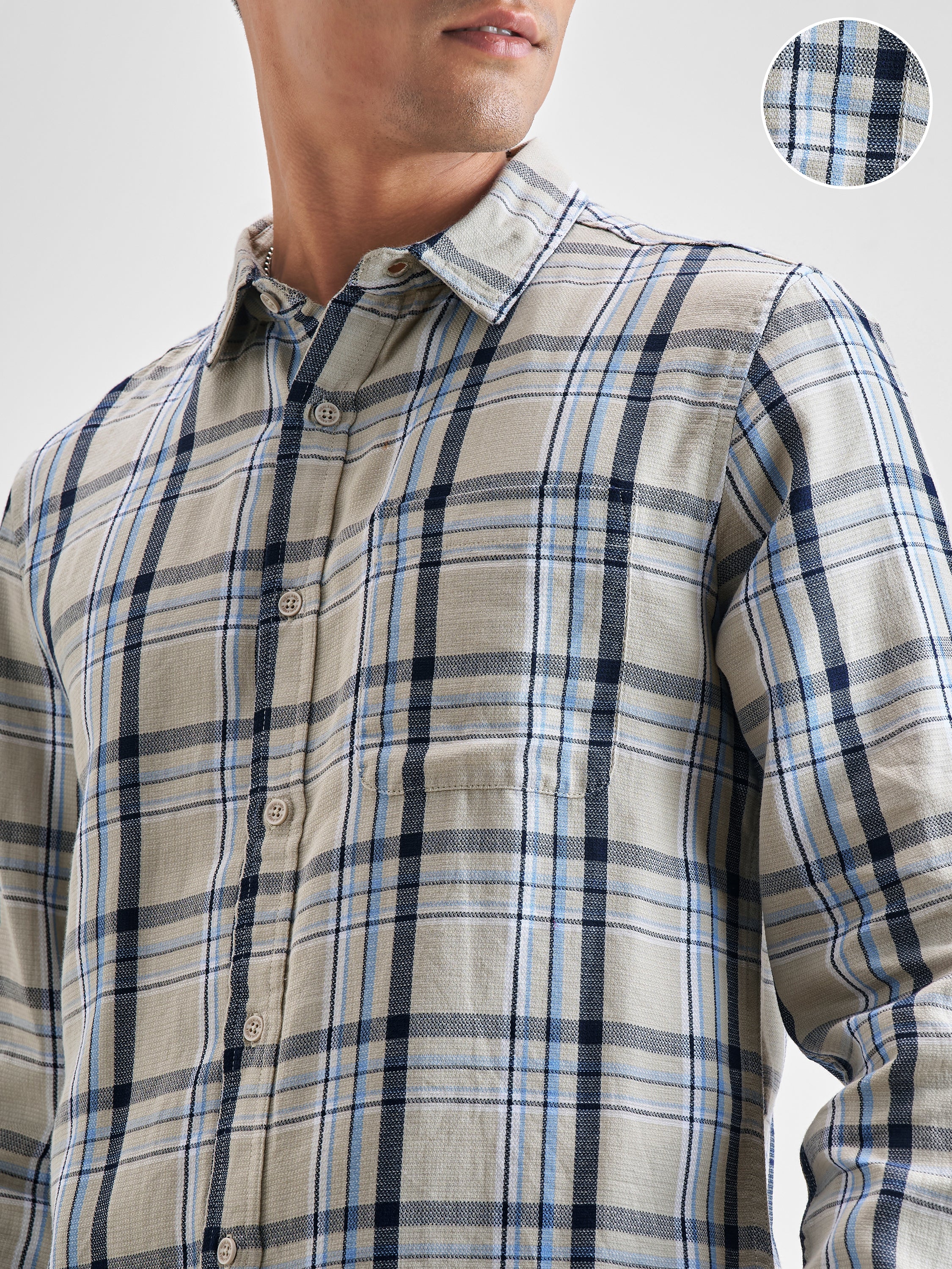 Highlander Men Blue Checked Slim Fit Casual Shirt - Blue - Image 5