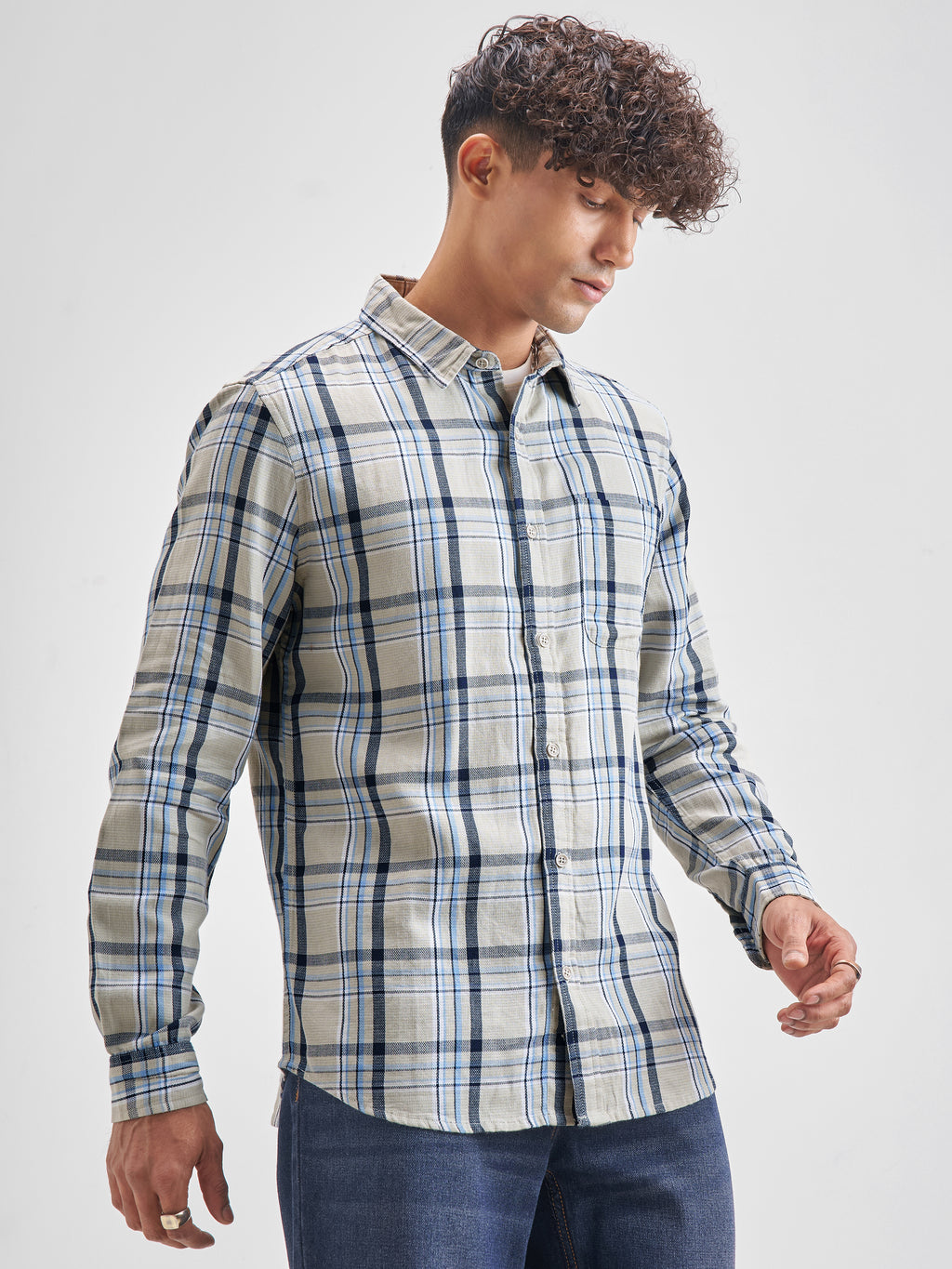 Highlander Men Blue Checked Slim Fit Casual Shirt - Blue - Image 6