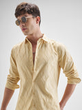 Highlander Men Beige Self Design Slim Fit Casual Shirt - Beige - Image 1